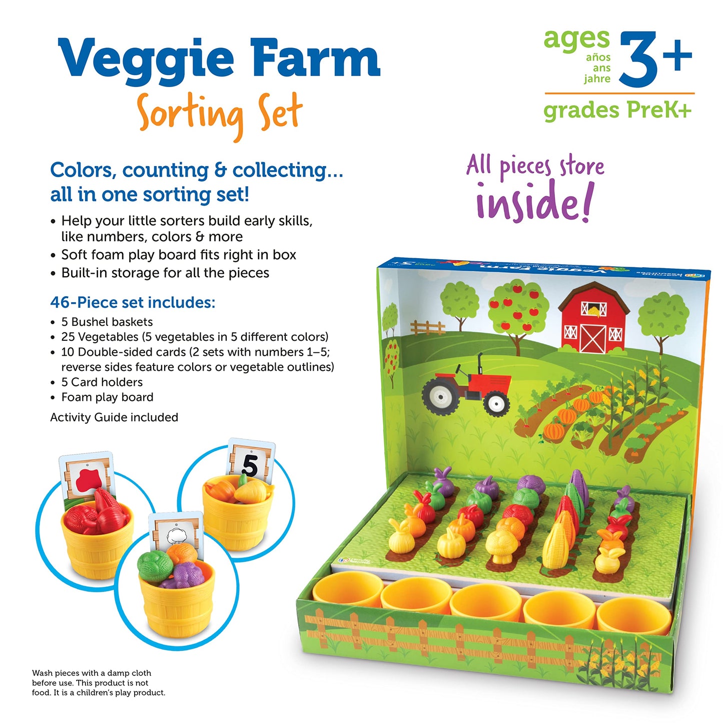 Learning Resources Veggie Farm Sorting Set - 46 Pieces, Ages 3+ Toddler Learning Games, Educational Games for Kids