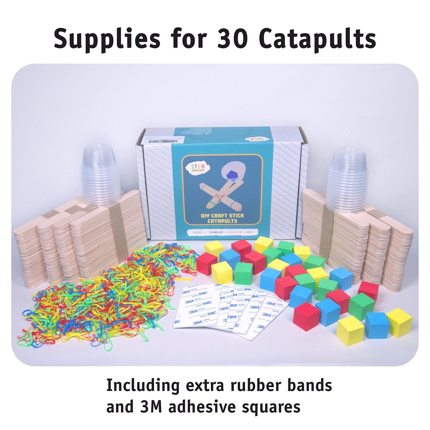 STEM Inventions Catapults Kit – Supplies to Build 30 Mini Toy Catapults - Complete Bulk STEM Project Kit for Kids and Classrooms