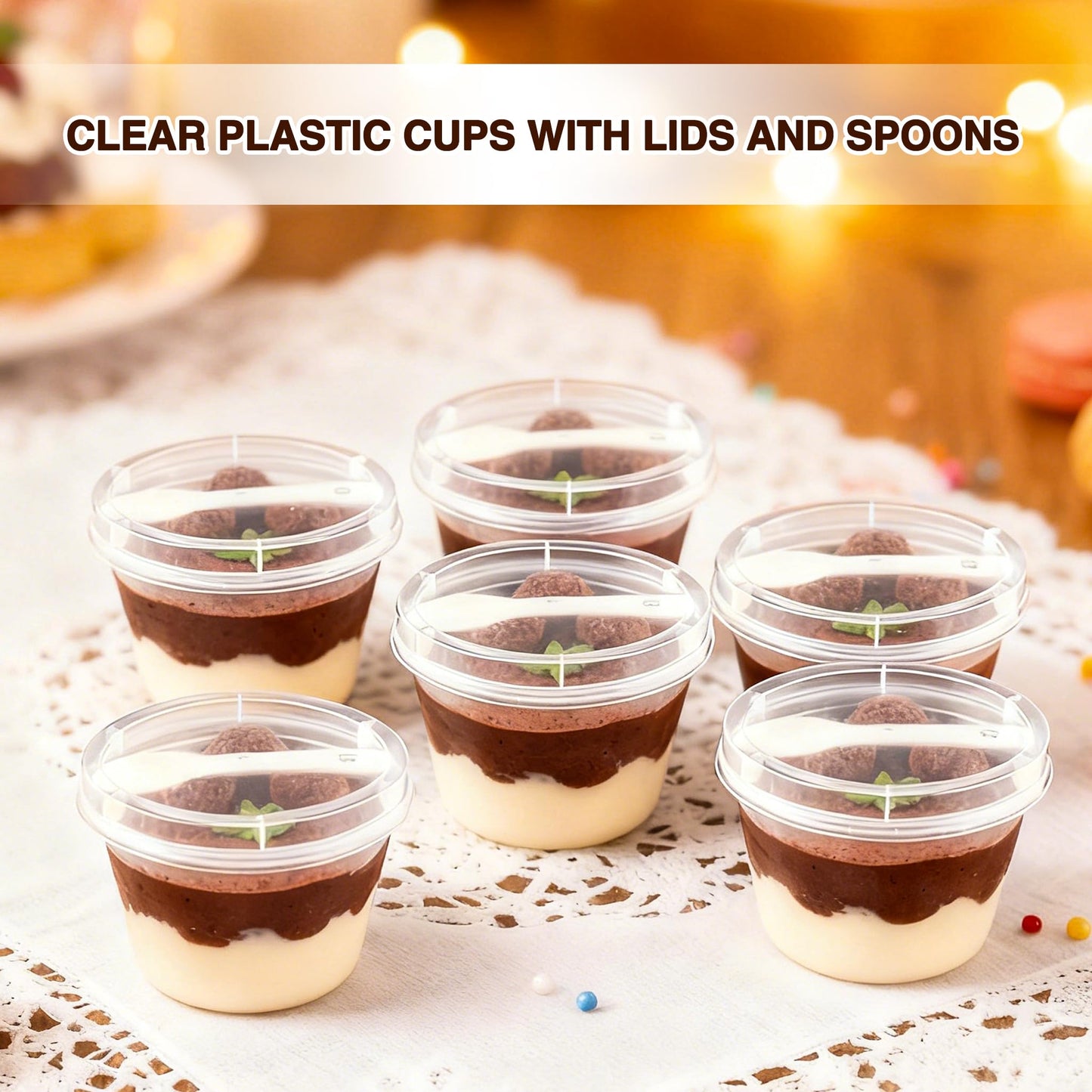 Nefocar 100 Pack 8oz Plastic Dessert Cups with Lids and Spoons, Clear Yogurt Parfait/Appetizer Cup with Lids for Party, Mini Round Dessert Cups with Spoons for Pudding/Jello/Milkshake/Fruit/Ice Cream