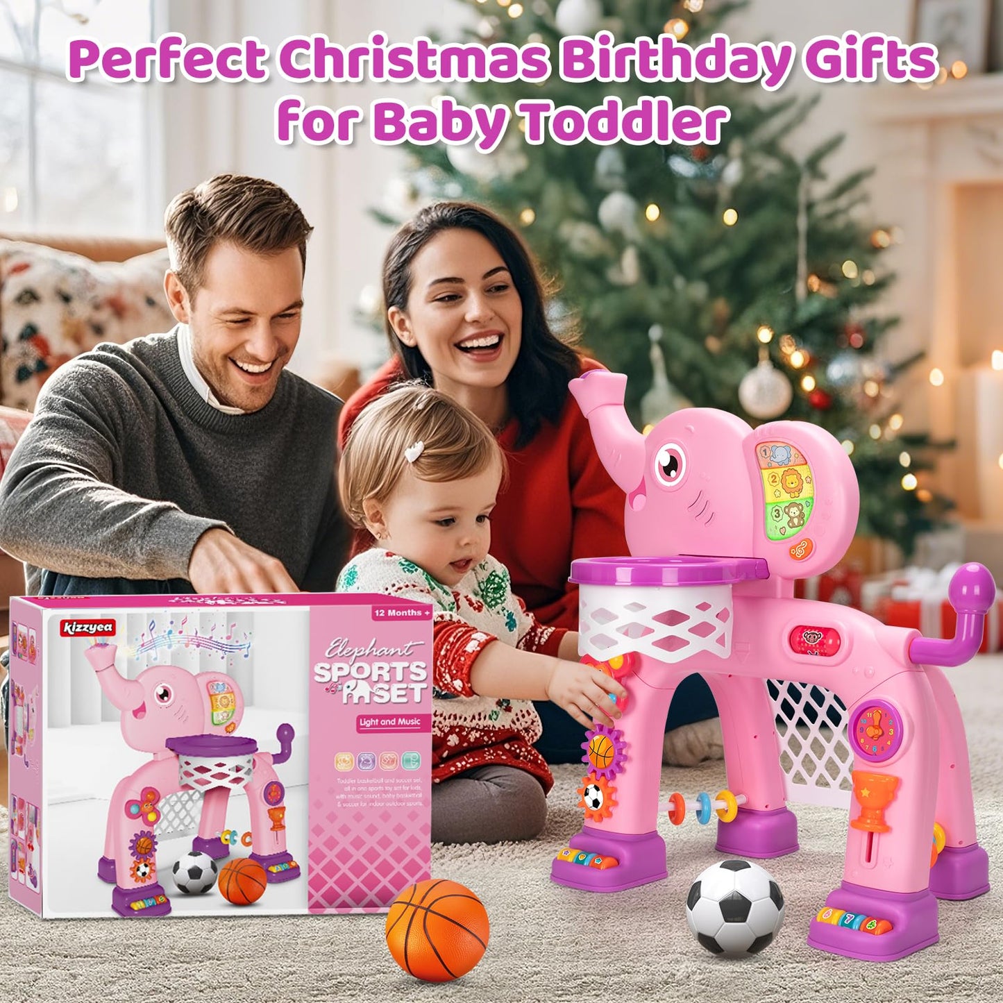 KIZZYEA Toddler Basketball Hoop & Soccer Goal Sports Toys for 1 2 3 Years Old Girls Boys, Interactive Musical Toys, Montessori Toys, Christmas Birthday Gifts for Baby Kids Age 12-18 Months