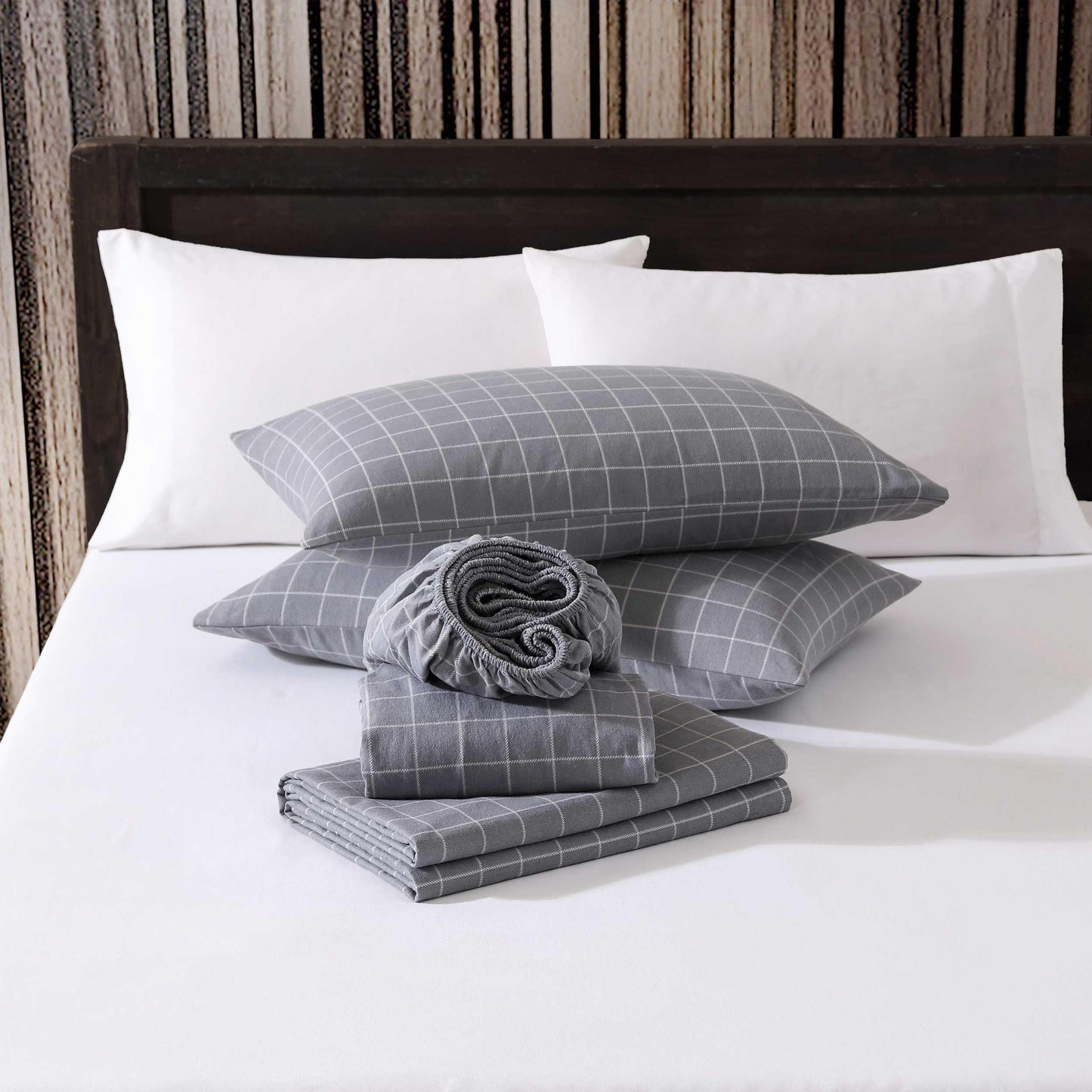 Eddie Bauer - Queen Bed Sheets, Cotton Flannel Bedding Set with Matching Pillowcases, Brushed for Extra Softness, Deep Pocket, Oeko-Tex Certified (Great Plains Plaid Grey)