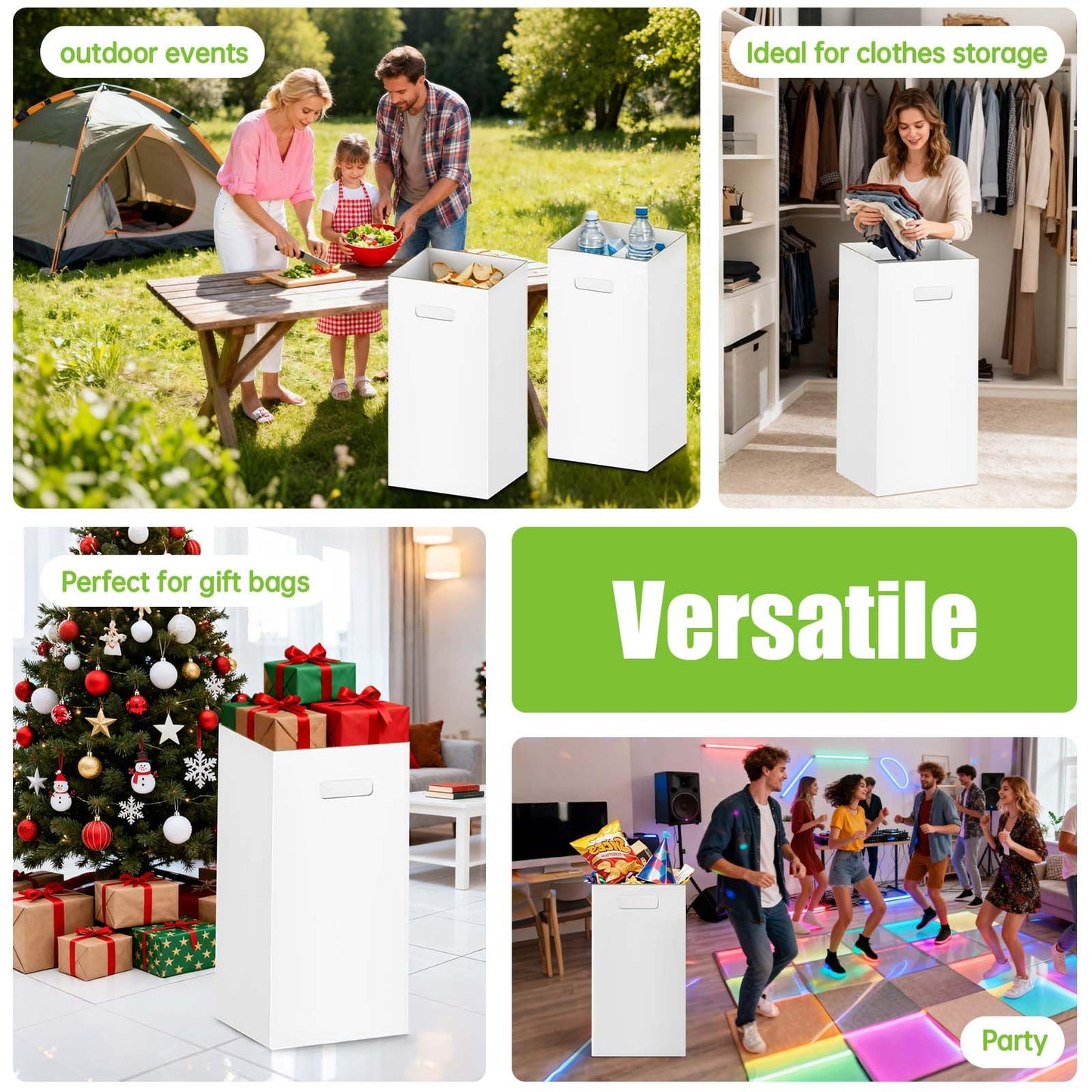 Ickimee 4 Pack 30 Gallon Extra Strong Corrugated Cardboard Disposable Trash Cans for Parties & Events – Heavy Duty Reusable Portable Garbage Cans, Recycling Trash Bins, (White, 30" H x 14" W x 14" D)