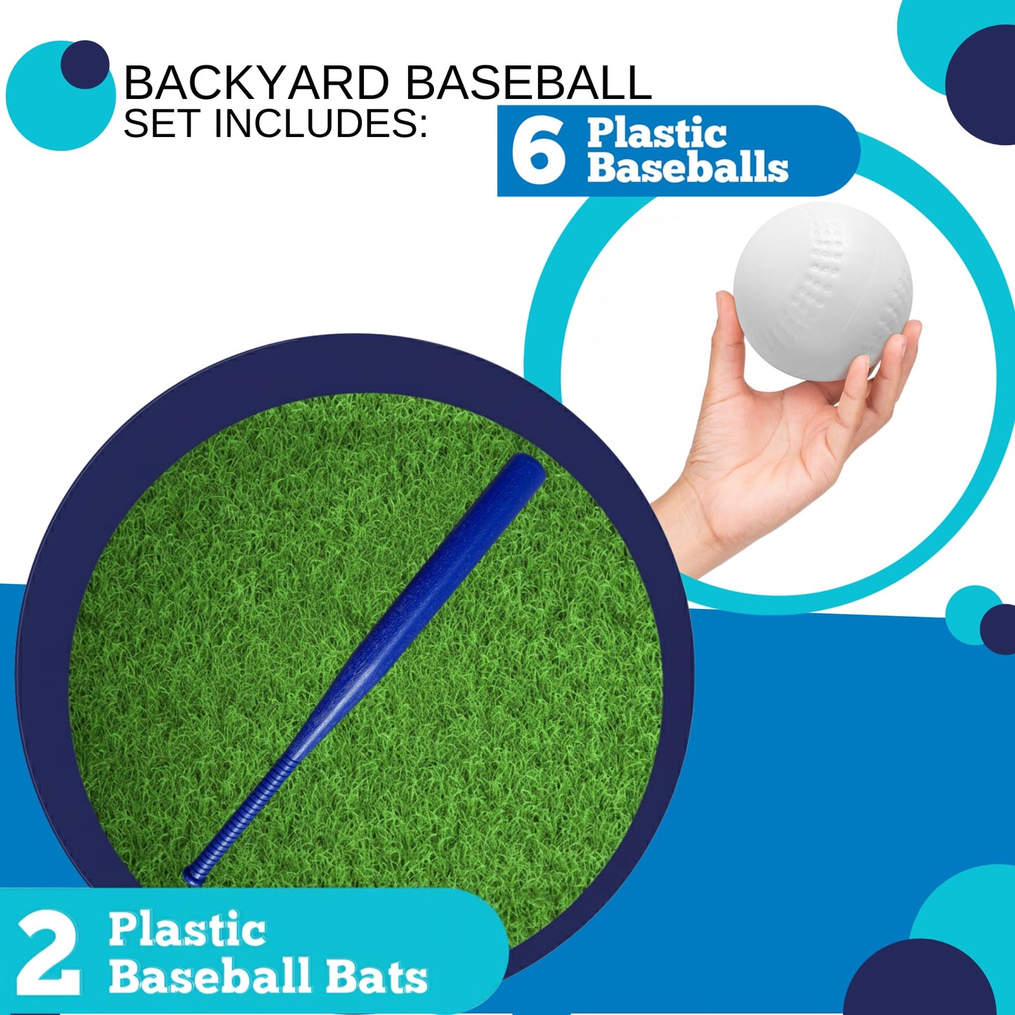 BAMMAX Backyard Baseball Set Includes (2) 32" Plastic Bats & (6) Plastic Baseballs | Great for Backyard Games & Parties | Safer Alternative to Kids Baseball Bats | Great for 3-10 Years Kids
