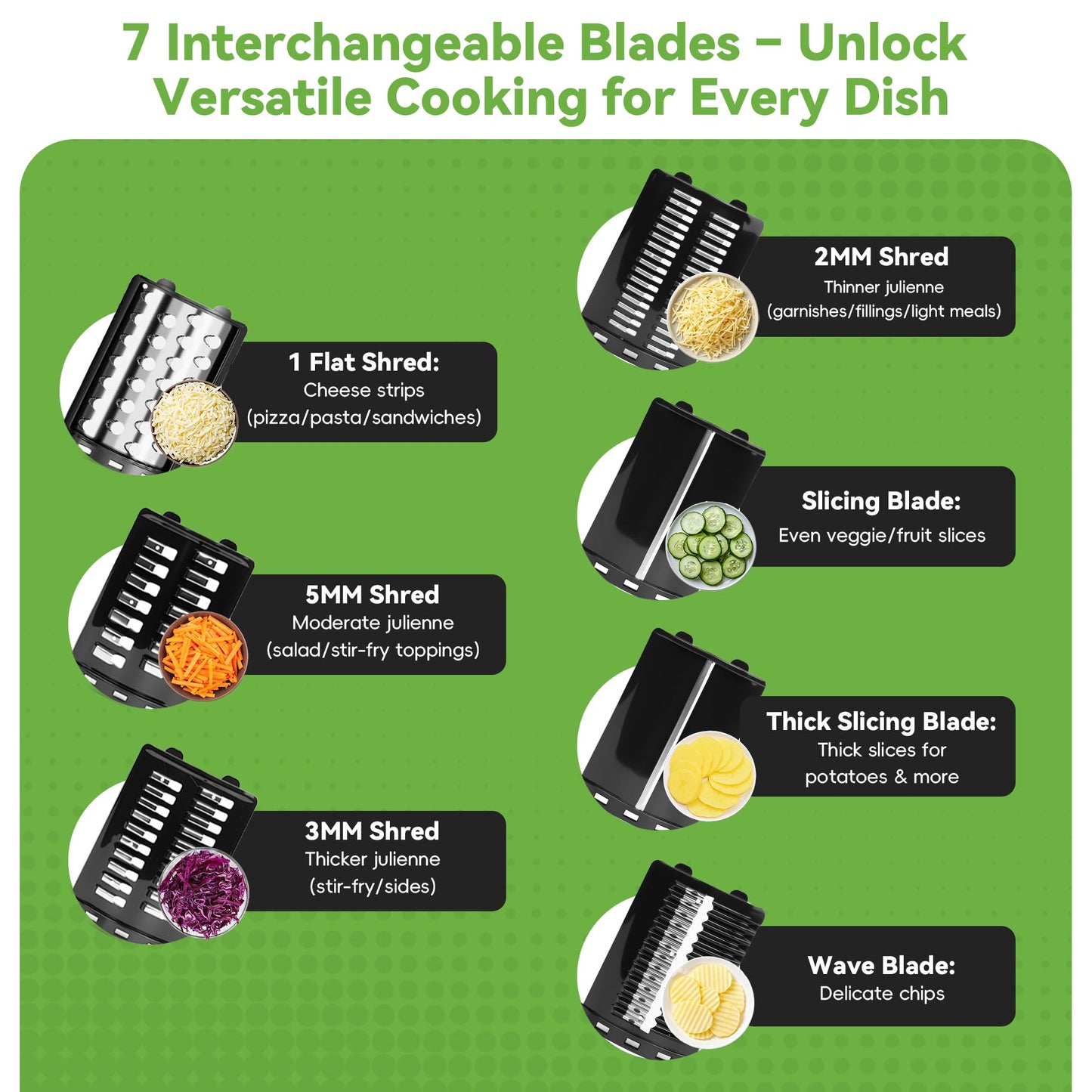 Electric Cheese Grater 7 in 1, Stainless Steel Salad Shooter, Food Slicer Shredder Chopper with Rotary Switch, 300W, for Block Cheese Vegetables Cucumber Carrots