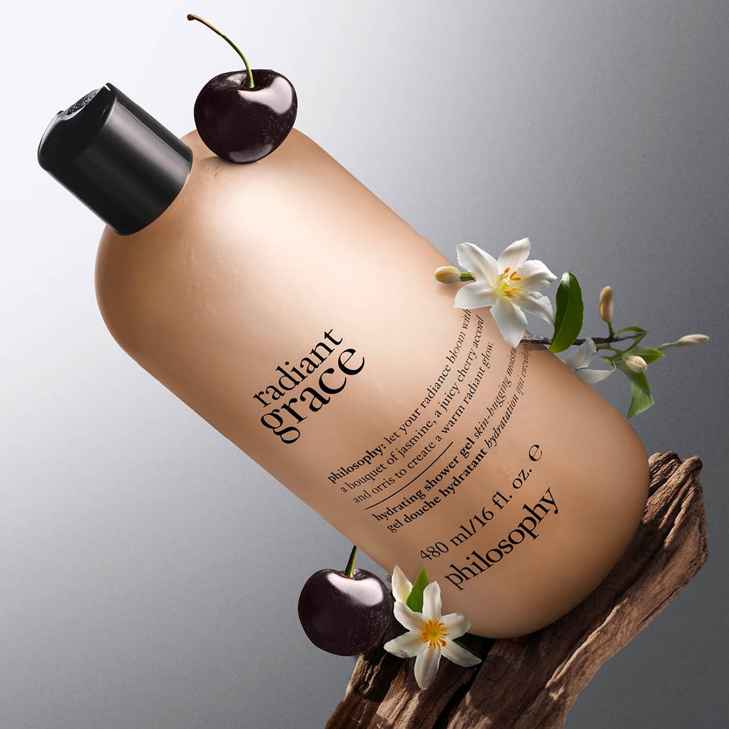 philosophy radiant grace hydrating bath & shower gel- cleanses, soothes & comforts dry skin - with notes of jasmine, black cherry & sandalwood - 16 fl oz