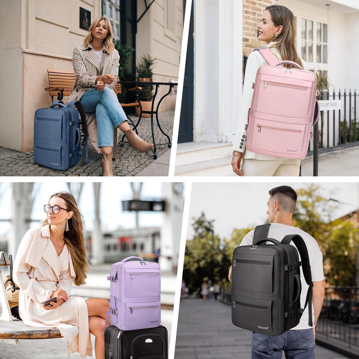 BALEINE Travel Backpack for Women Men, Large Sturdy Carry On Laptop Backpack Gifts for Business, Casual, Weekender, Hiking (XL, Lavender)