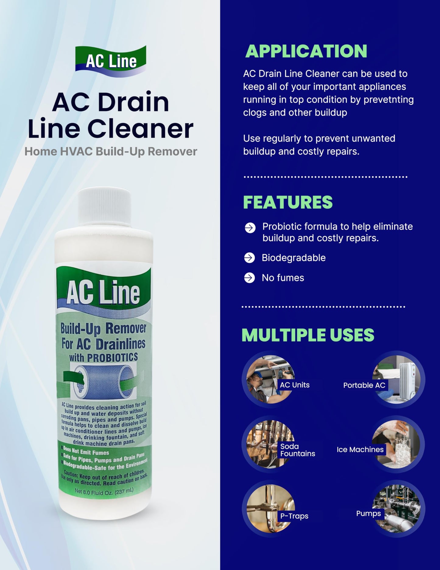 AC Line AC Drain Line Cleaner - 6 Pack / 18 Month Supply - Cleans HVAC drain lines, cleaner, condensate lines, fountain drink drain lines and more