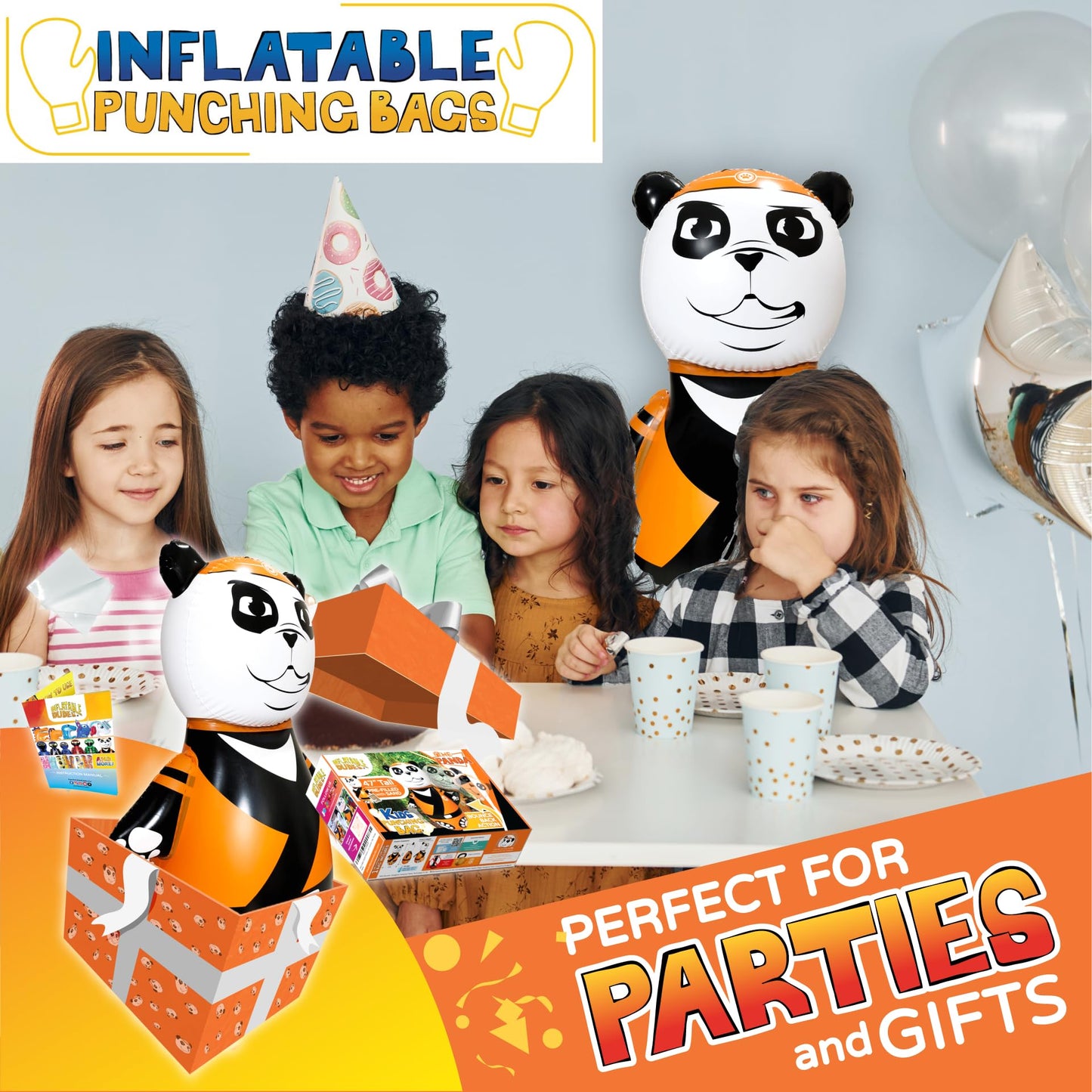 INFLATABLE DUDES Panda 47 Inches -Kids Punching Bag | Already Filled with Sand| Bop Bag | Premium Inflatable Toy | Party Games - Indoor Outdoor- | Bounce-Back Action | Punching Bag for Kids- (Bambam)