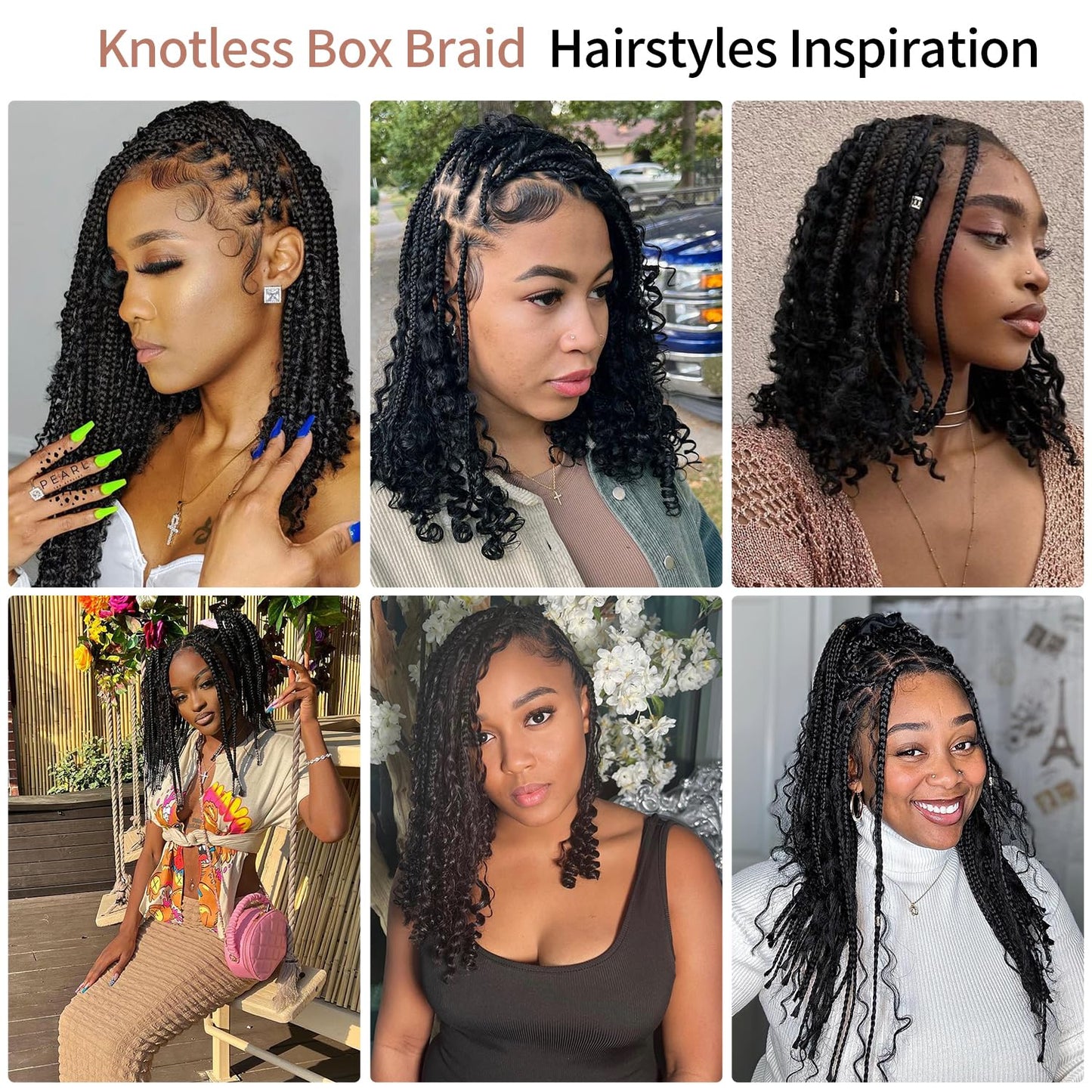 Lexqui 18" Short Boho Braided Wigs for Women 13x8 Inch Hd Lace Front Box Braid Wig Bob Knotless Braided Wigs with Curly End Braided Lace Front Wig Human Hair Blended Natural Black