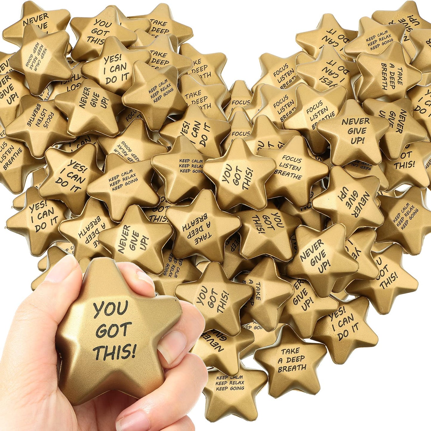 Deekin 72 Pieces 1.6 Inch Star Stress Balls Mini Foam Stress Relief Toys for Teens, Adults, Student Prizes, Party Bag Fillers(Motivational Style)