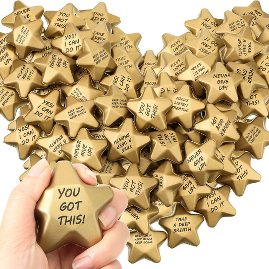 Deekin 72 Pieces 1.6 Inch Star Stress Balls Mini Foam Stress Relief Toys for Teens, Adults, Student Prizes, Party Bag Fillers(Motivational Style)