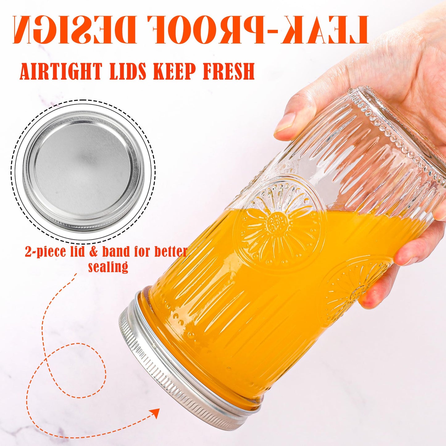 Qumuauu 12 Pack 24 oz Tall Wide Mouth Mason Jars – Pint and a Half Glass Canning Jars with Airtight Metal Lids & Bands for Pickling, Fermenting, Cold Brew, Overnight Oats, Meal Prep