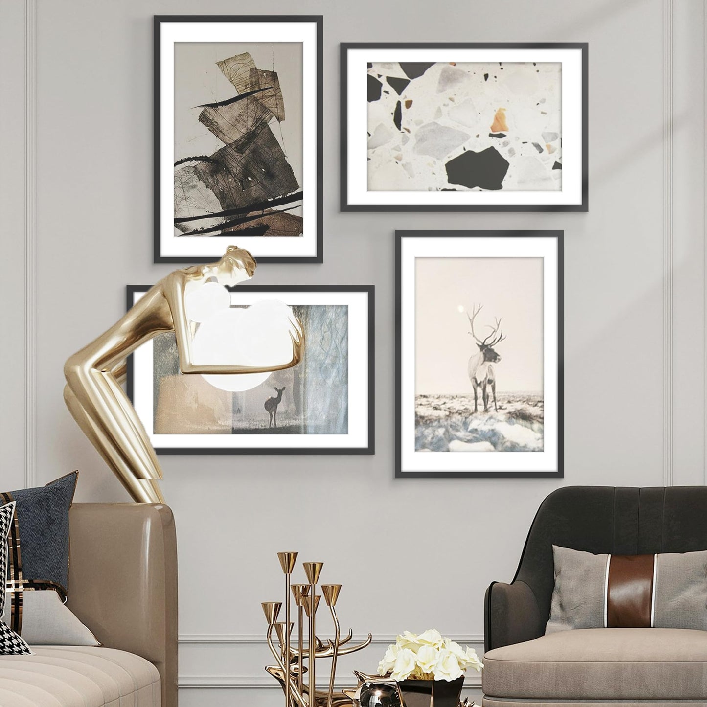 PEALSN 24x36 Poster Frame Set of 2, Display Pictures 20 x 30 with Mat or 24 x 36 without Mat, Poster Frames 24 x 36 inches for Wall Mounting Display, Black