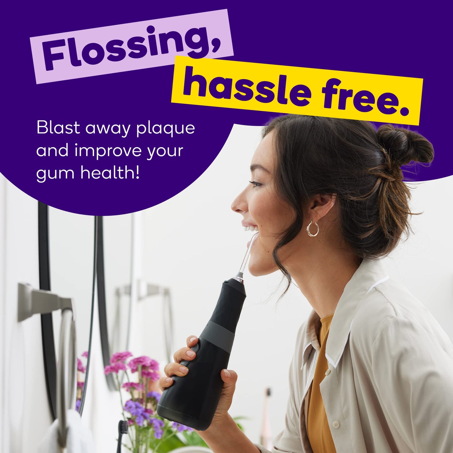 Burst Electric Water Flosser for Teeth Cleaning (3 Modes/Black) | Cordless | Plaque Removal Between Braces & Dental Work | Portable Floss | Refillable 110mL Tank