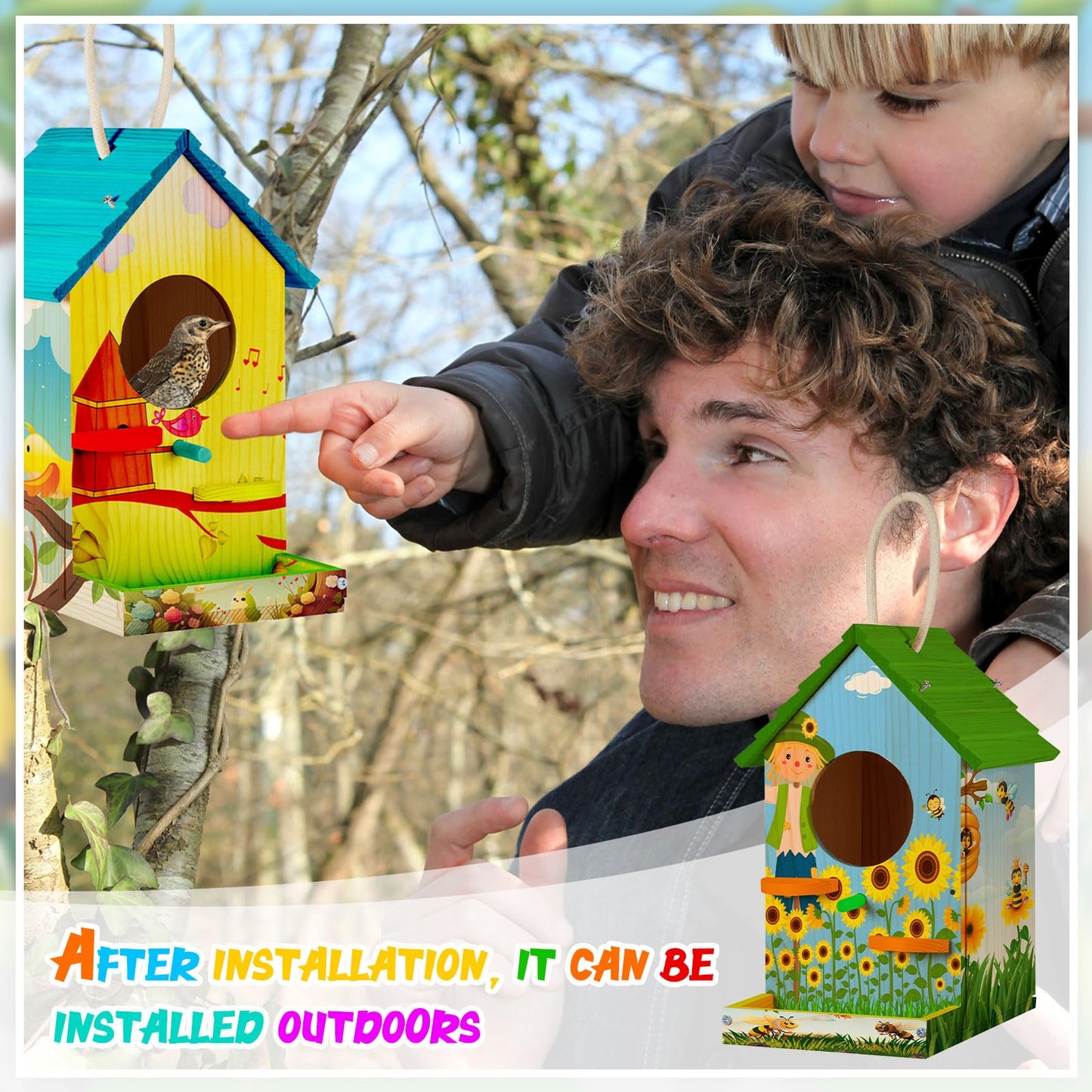 Liliful 6 Pack Birdhouse Kit DIY Wooden Bird House with Paint and Paintbrushes Arts and Crafts Painting Kits for Boys Girls Adults Build Paint Classroom Birthday Indoor Outdoor Craft