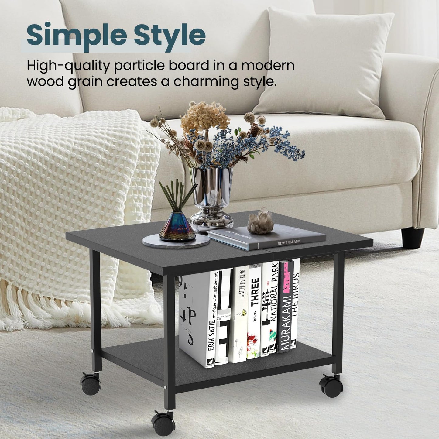 SwaaVee Printer Stand, 2-Tier Under Desk Printer Stand, Printer Cart with Wheels for Home, Office, Heavy-Duty Storage Shelf, Black