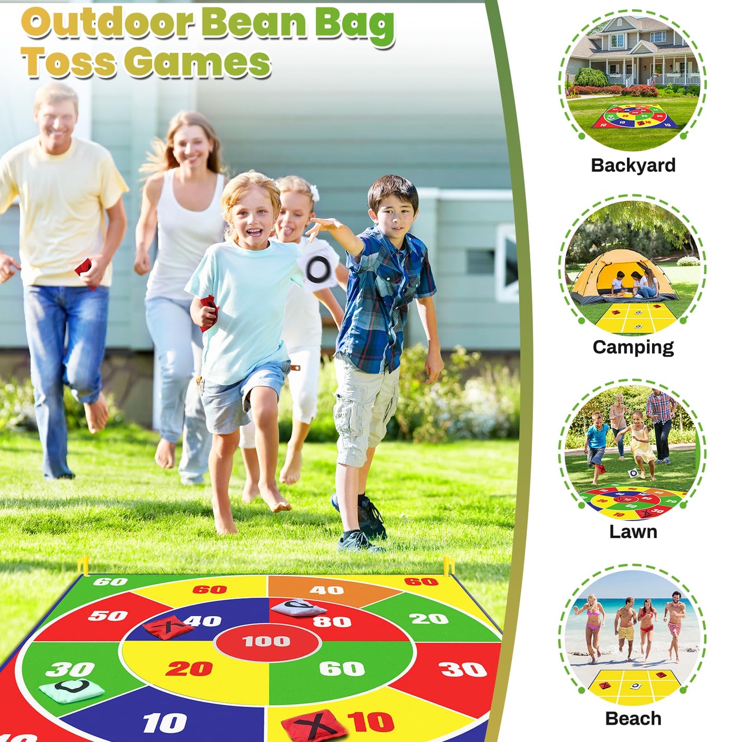 2-in-1 Giant Bean Bag Toss & Large Tic Tac Toe Outdoor Games for Kids Adults-4.5ft Giant Outside Lawn Yard Camping Field Day Games for Kid Family-Backyard Fun Carnival Beach Picnic Party Outdoor Game