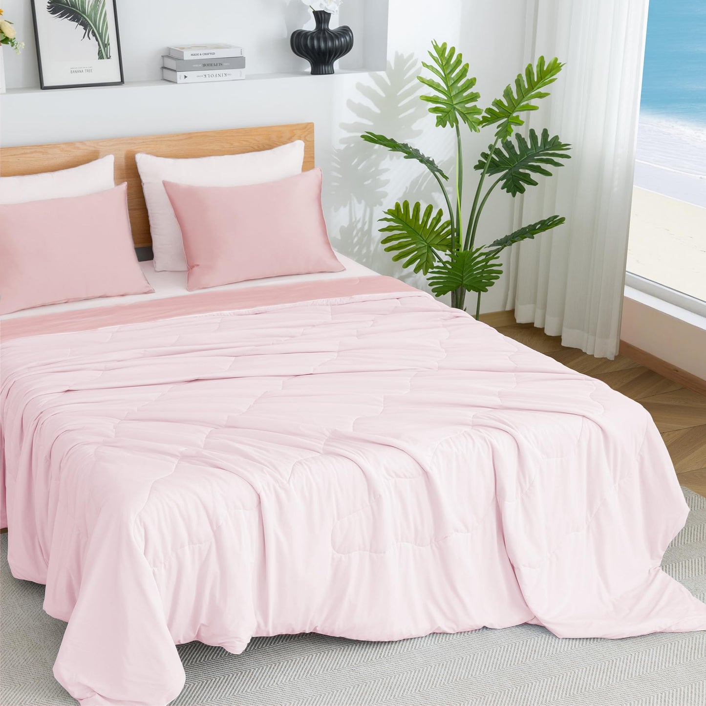 BEAUTEX Cooling Comforter Queen Size - Double Sided Cool Blanket for Hot Sleepers and Night Sweats, Q-Max>0.45, Breathable Lightweight Silky Summer Ice Blankets for All Season (Pink, 90" x 90")