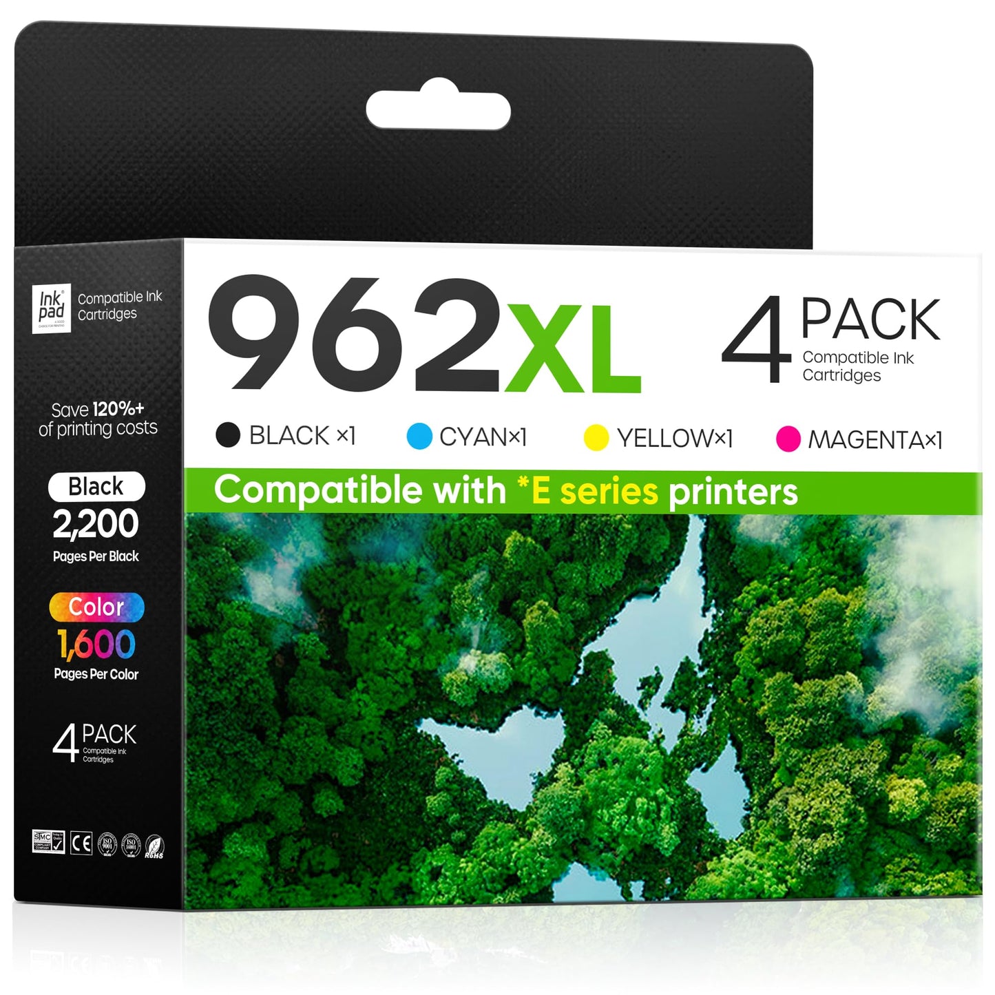 iNKPAD 962XL Ink Cartridges Compatible with HP 962 XL 962 Ink Cartridge Use for Officejet Pro 9018e 9015e 9018 9012e 9015 9010 9018e 9012 9025e 9025 9020 Printers (4 Pack, B/C/M/Y)