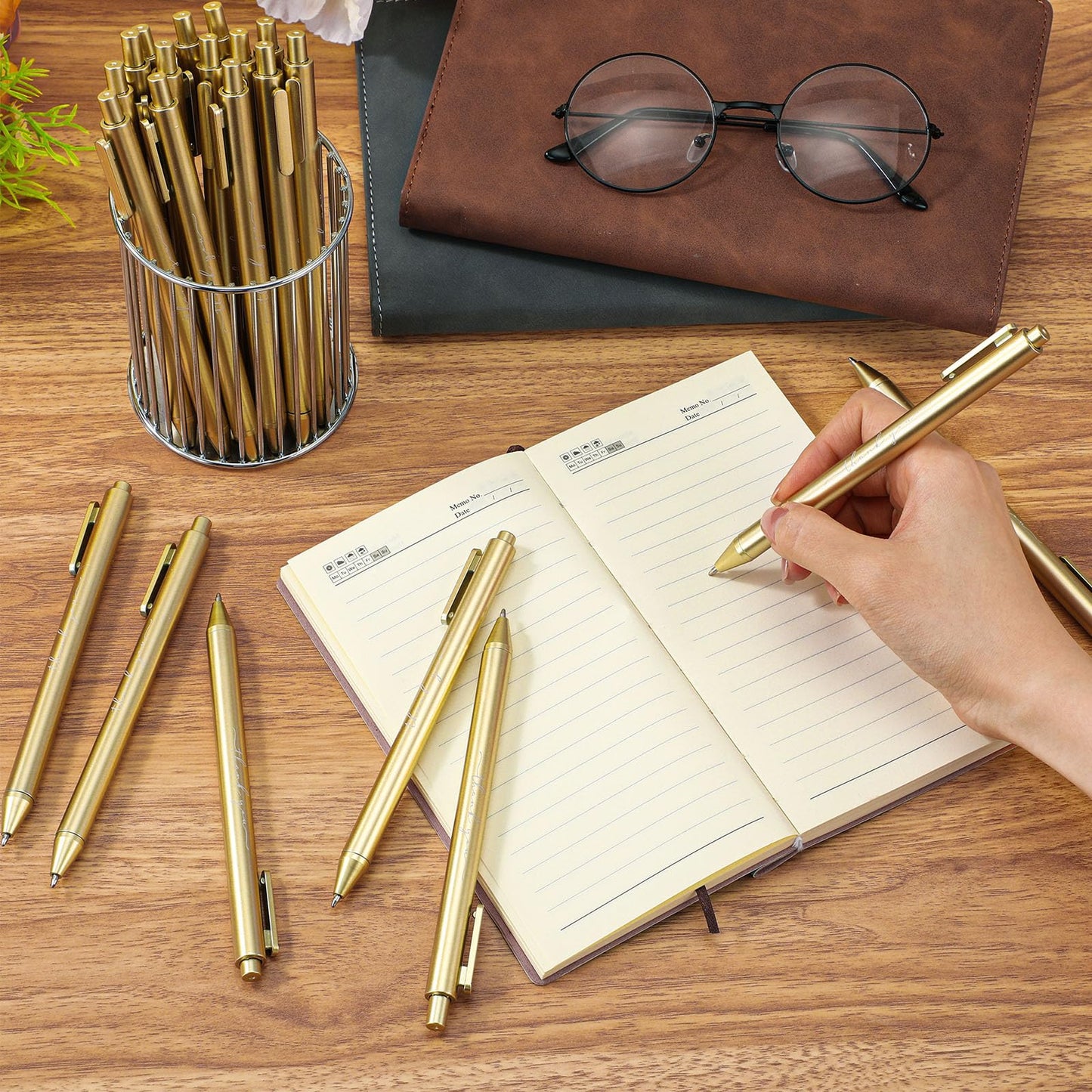 Dispowreath 100pcs Thank You Pens Bulk Cute Multicolor Ballpoint Pen for Server Employee Appreciation Gifts for Wedding Teacher Coworker Office Staff Team Nurse Graduation Baby Shower Party (Gold)