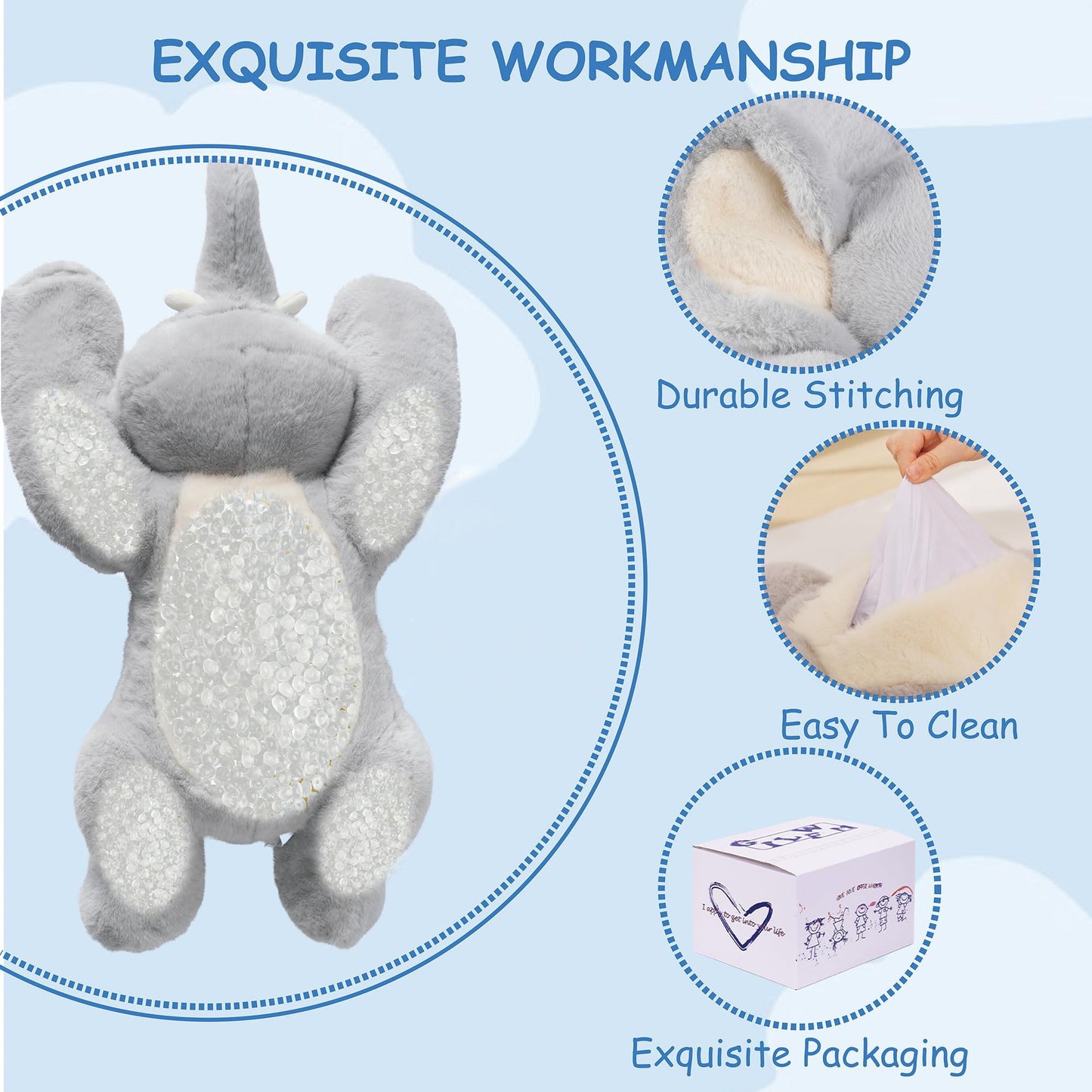 GILFWM Weighted Stuffed Animals Elephant - 25" Big Stuffed Animal Toy Pillow for Kids & Adults, 5 lbs Ultral-Soft Washable Weighted Plush