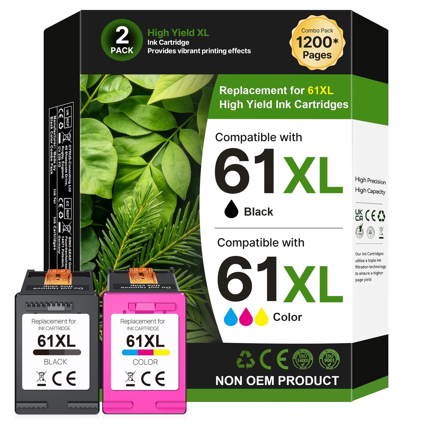 Eudul 61XL Ink Cartridge Black/Color Replacement for HP Ink 61 for HP 61 Ink Cartridge Combo Pack Works with Envy 4500 5530 4501 4502 1000 1010 1050 1510 2050 2510 2540 2620 4630 Printer (2 Pack)