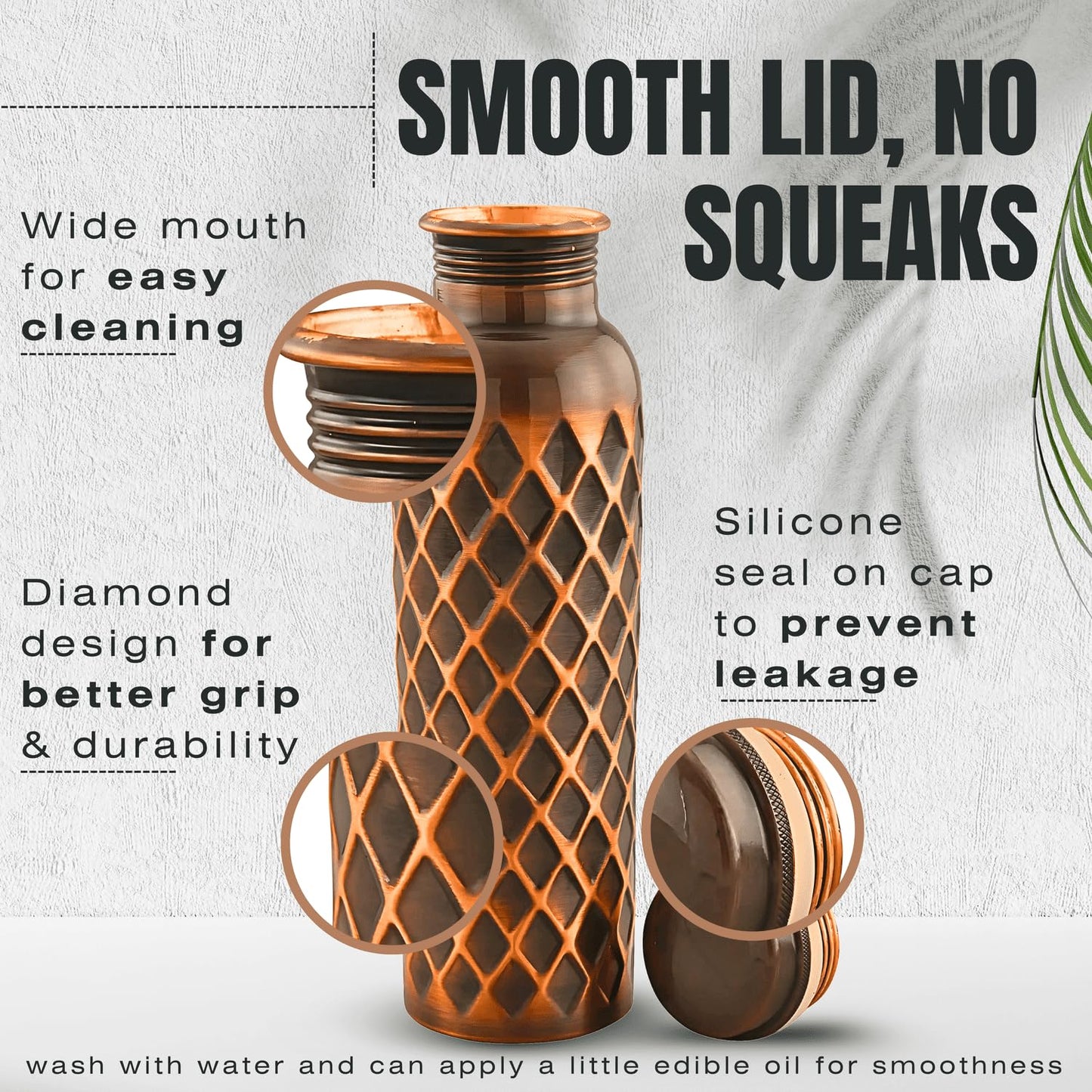 IND MADE Ayurvedic Pure Copper Water Bottle 34 Oz | Leak Proof | Durable & Rust Proof | Traditional Copper Drinkware | Eco Friendly | Non Toxic And BPA Free
