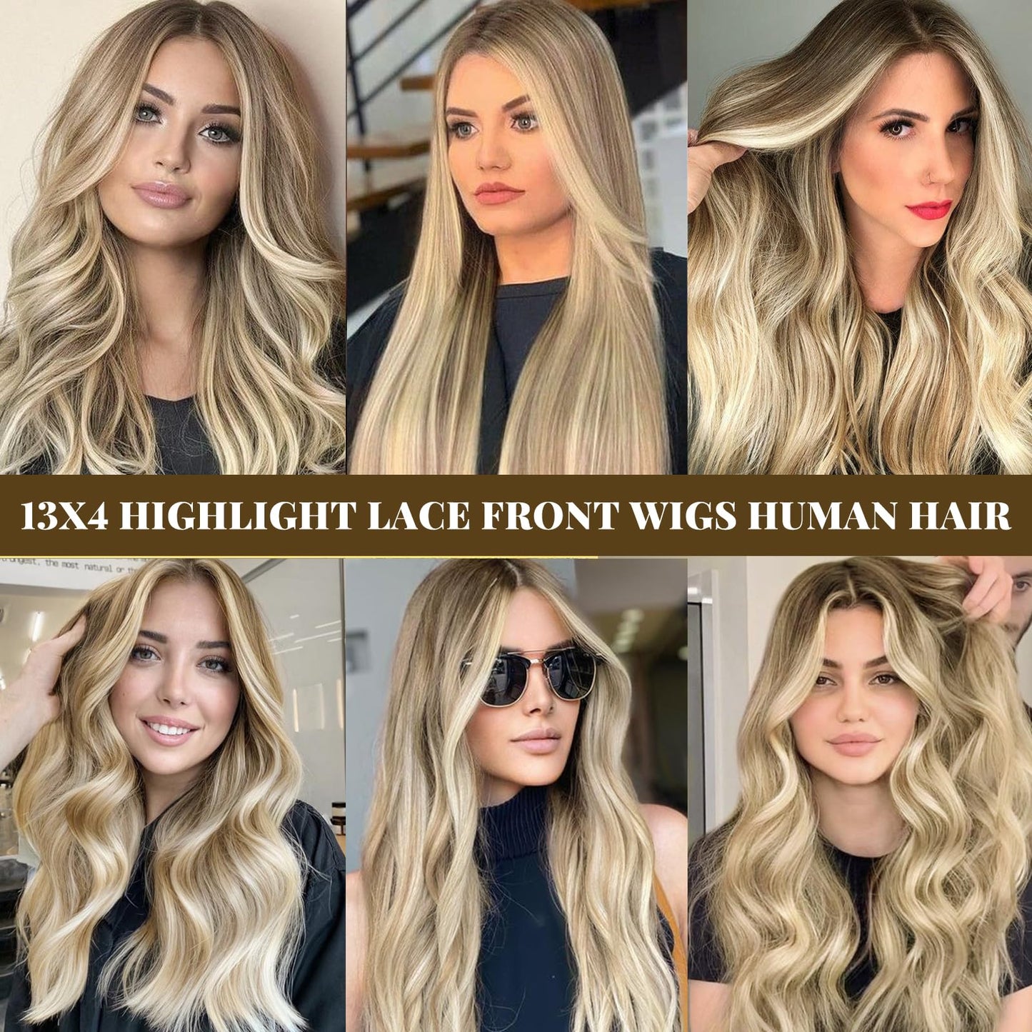 22 Inch Ombre Lace Front Wig Human Hair 13x4 Straight Highlight Lace Front Wig Human Hair #8T18/60 Ash Brown to Blonde HD Lace Closure Wigs for Women 150% Density Pre Plucked Hairline