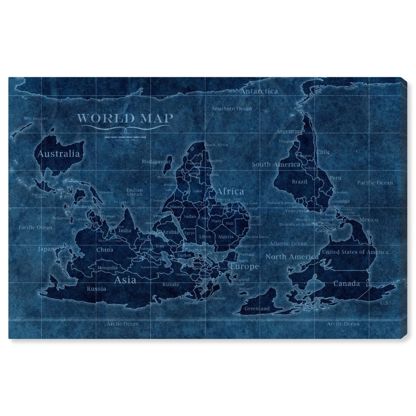Wynwood Studio Flags Wall Art Canvas Prints 'Upside-Down Map of The World' Home Décor, 36" x 24", Blue, Blue