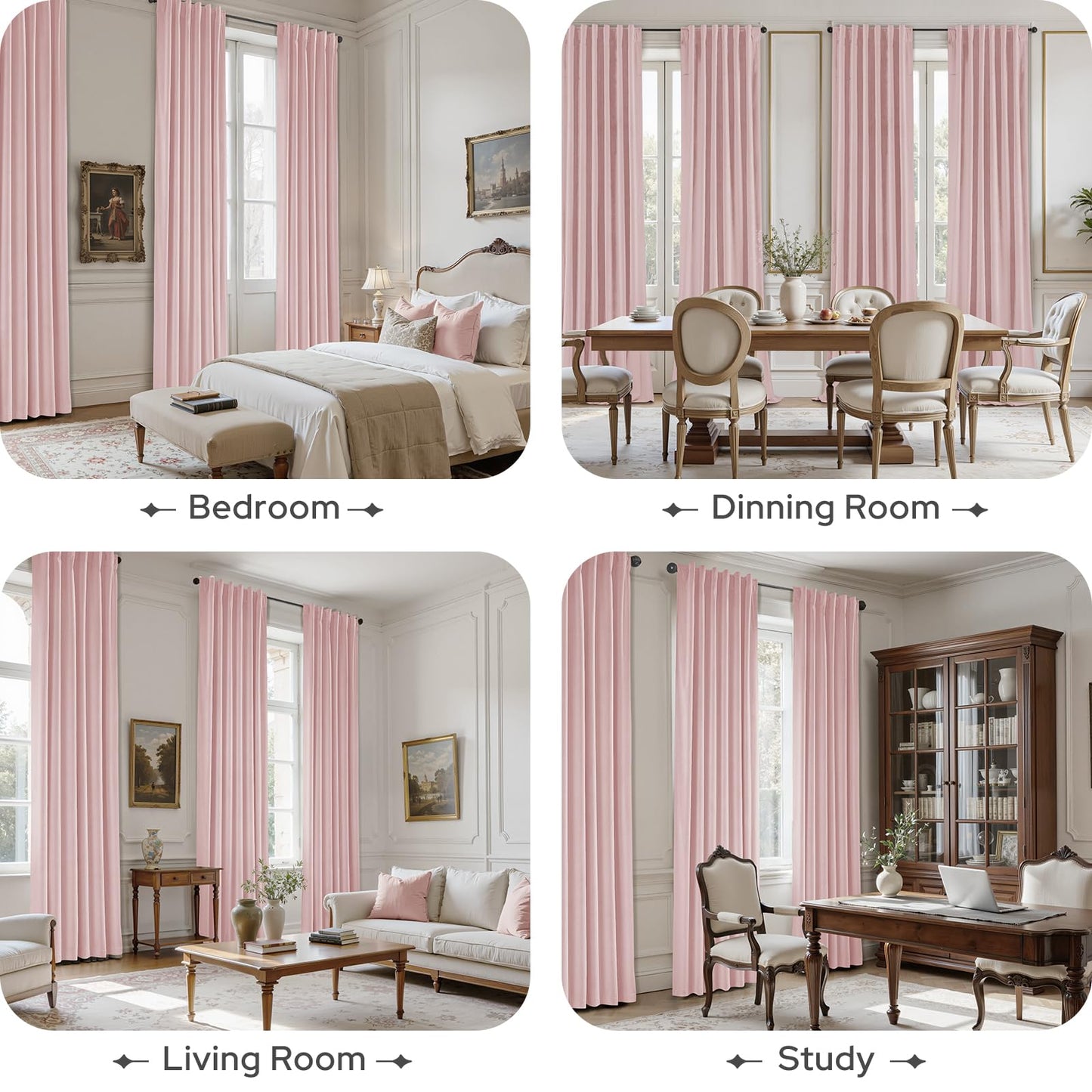 HOMEIDEAS 100% Blackout Pink Velvet Curtains, Thermal Noise Reduction Luxury Velvet Curtains for Bedroom Preppy Room Decor, Living Room, 52 X 84 Inch, 2 Panels