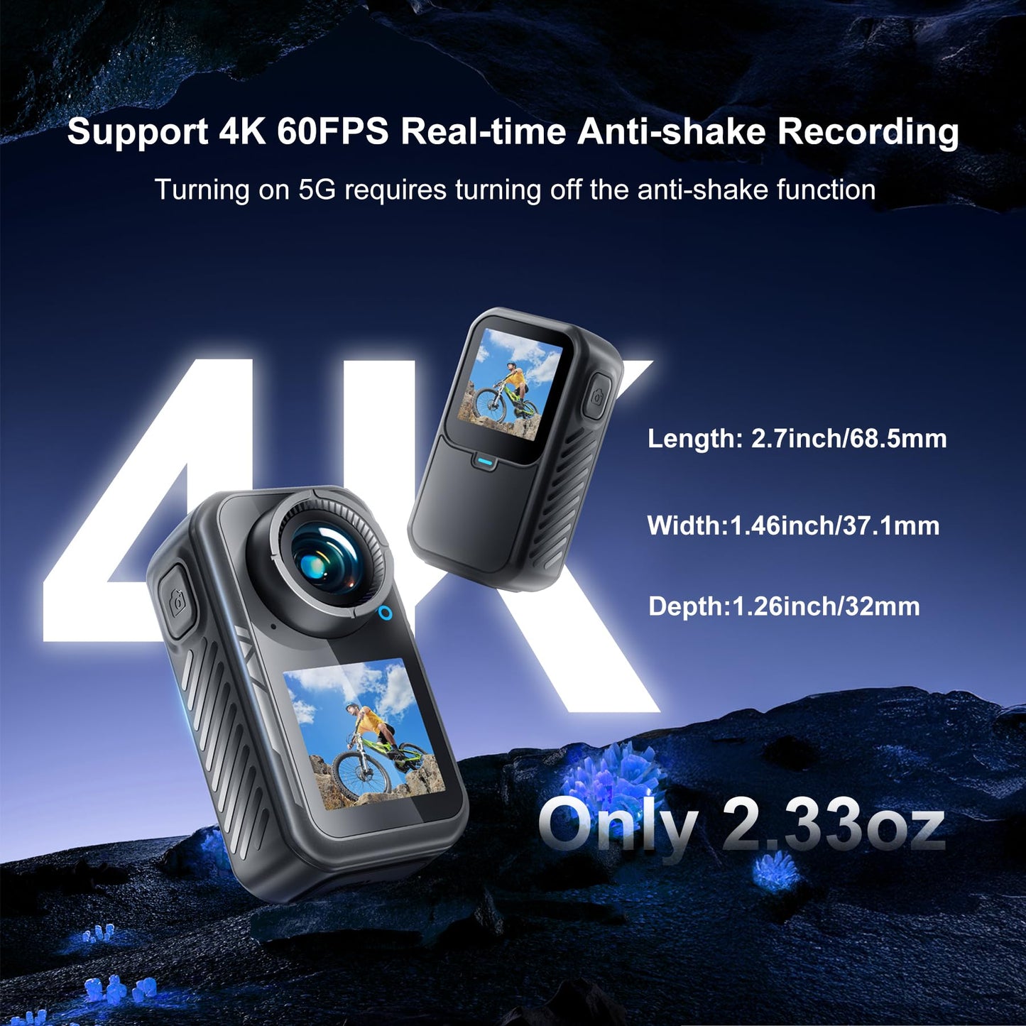 Mini Action Camera 4K | 128G Thumb Sports Camera with EIS Stabilization, Wearable POV Chest Camera, Waterproof for Running, Cycling, Swimming, Hiking, Outdoor Adventures