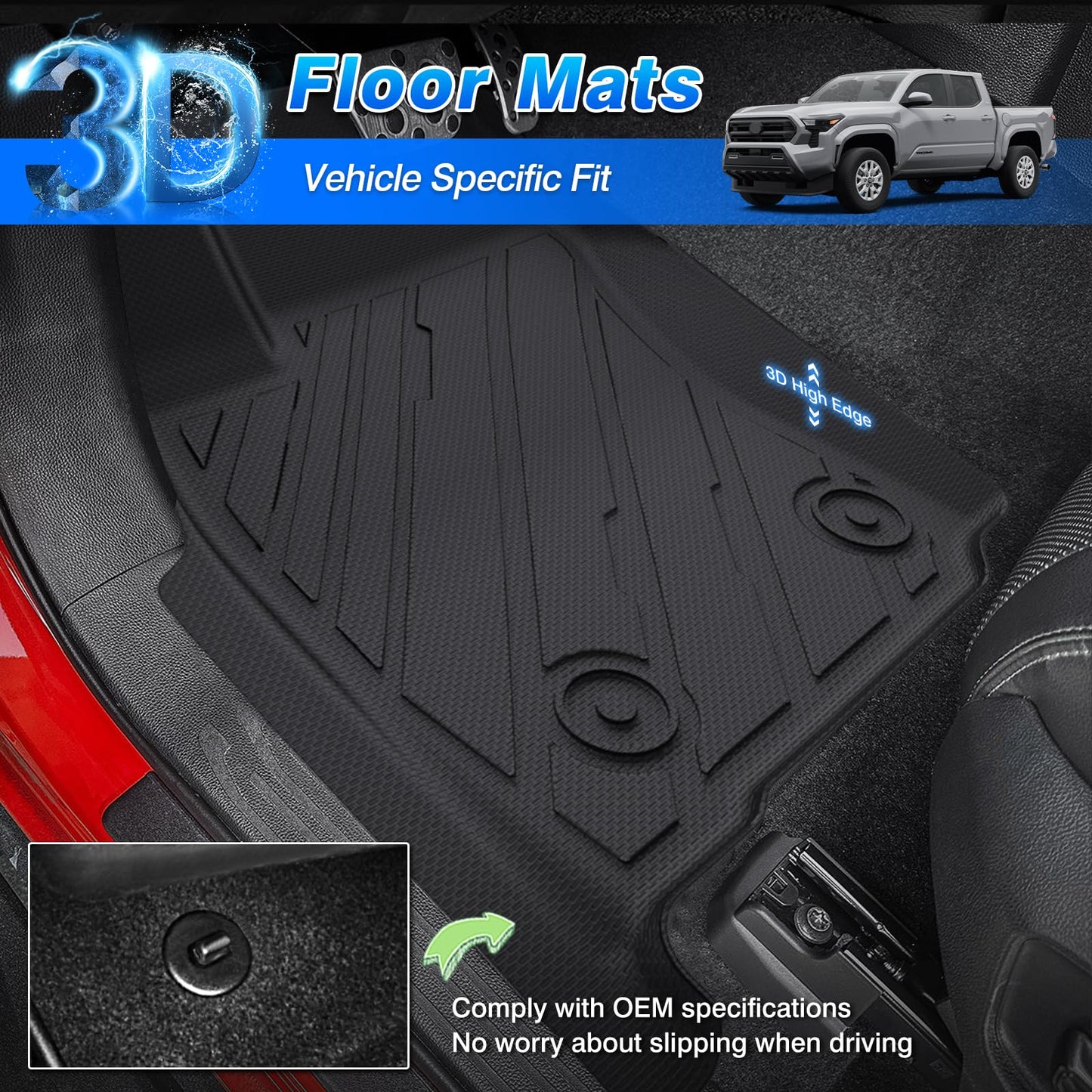Floor Mats for Toyota Tacoma 2024 2025 2026 Double Cab Auto Tran(Not fit Hybrid), All Weather Floor Mat for Tacoma Accessories, Heavy Duty Tacoma TRD/SR/SR5/limited Car Mats, Car Accessories