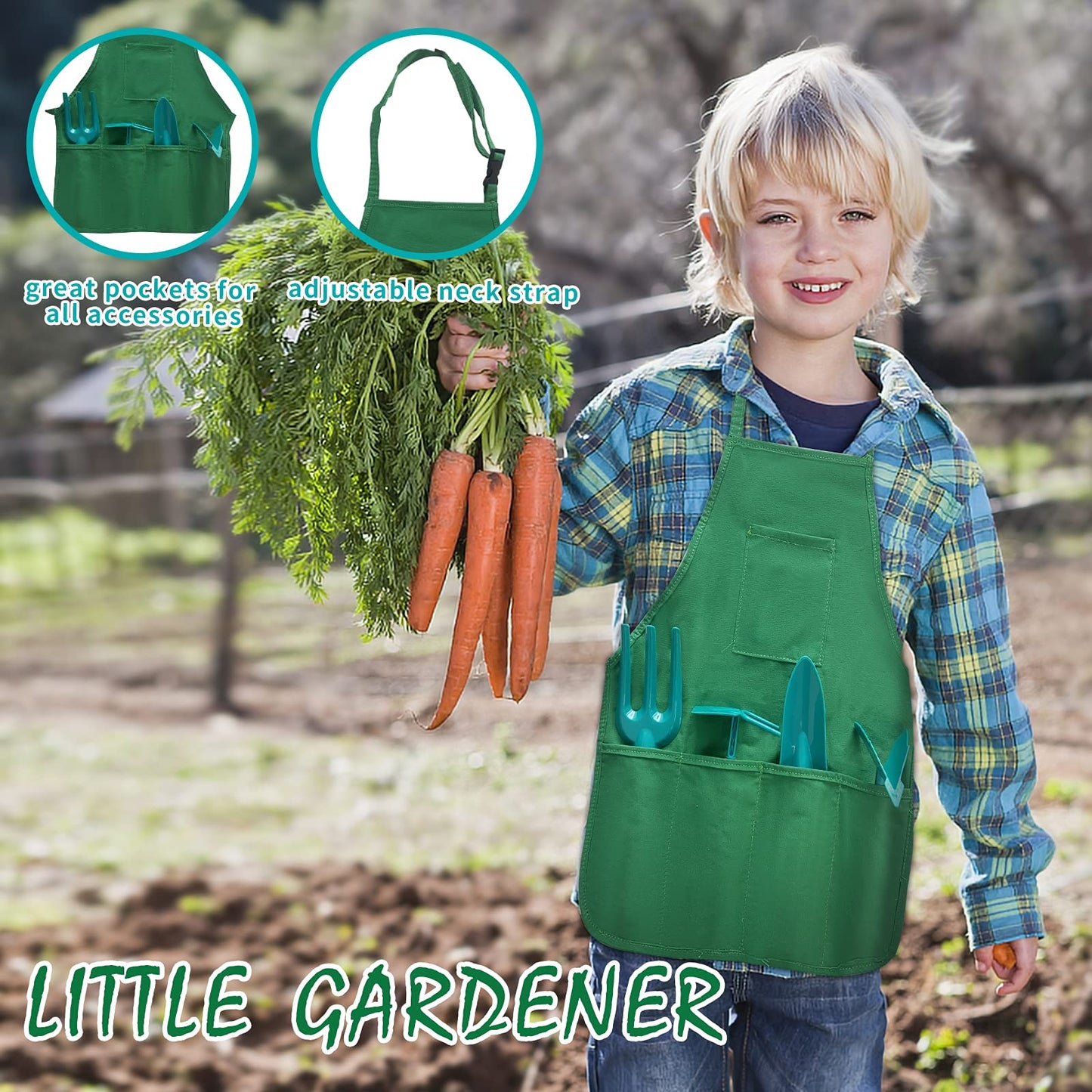 Qtioucp Kids Gardening Tools Outdoor Toys Set Backyard Play with Wheelbarrow Educational STEM Learning Pretend Toys Outdoor Indoor for Toddlers Kids Boys Girls (Green1)