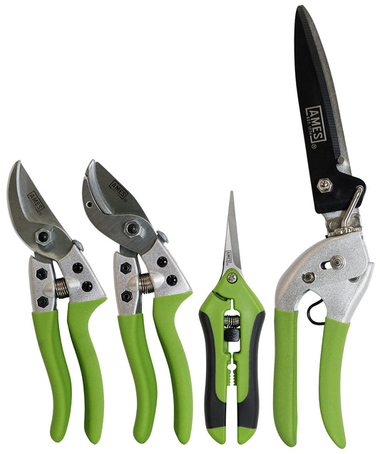 AMES 20213344 4-pc. Pruning Tools Kit with Bypass & Anvil Pruners, Garden Snips, Grass Shears & Canvas Case