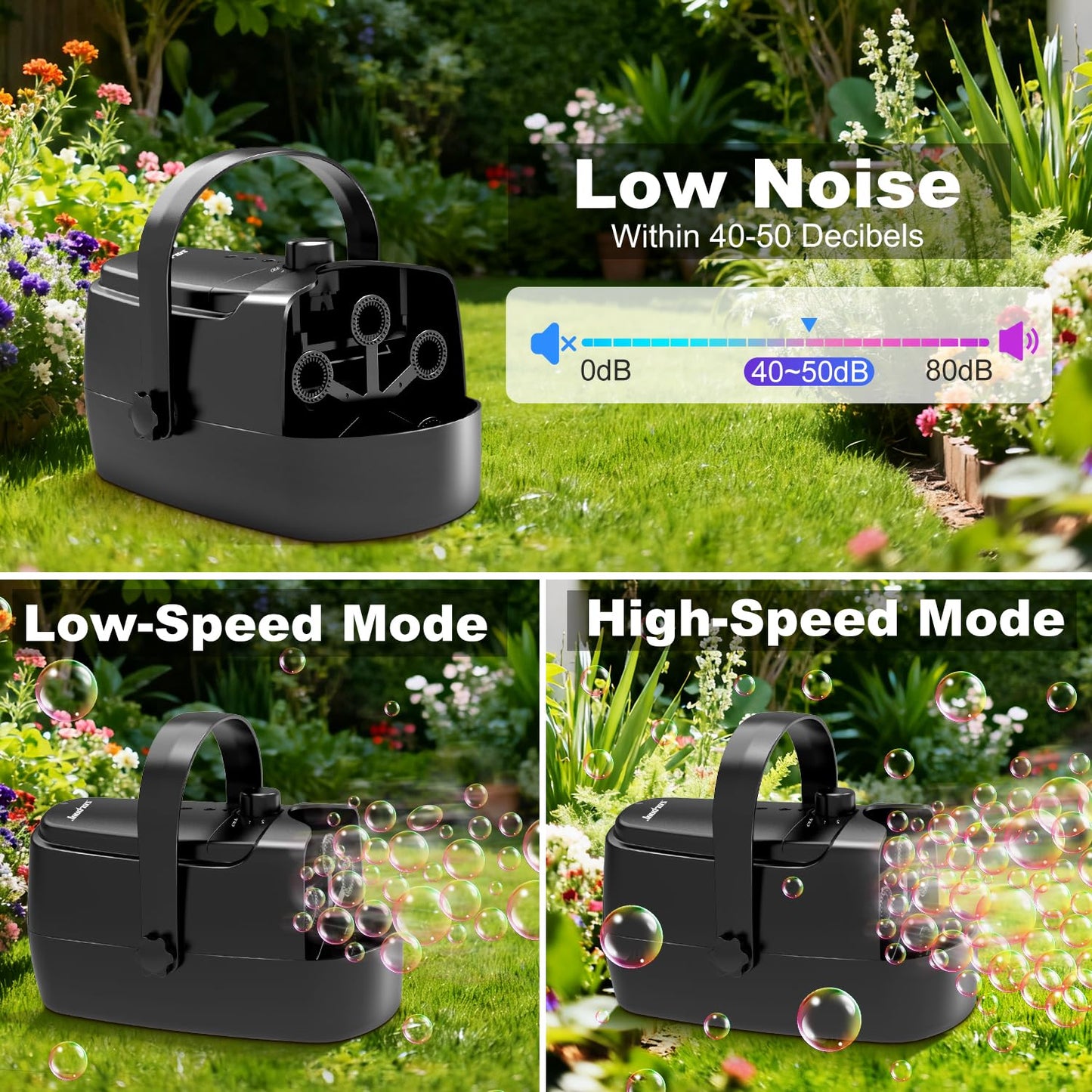 Bubble Machine Durable Automatic Bubble Blower, 18000+ Bubbles Per Minute Bubbles for Kids Toddlers Bubble Maker Operated by Plugin or Batteries Bubble Toys for Indoor Outdoor Birthday Party (Black)