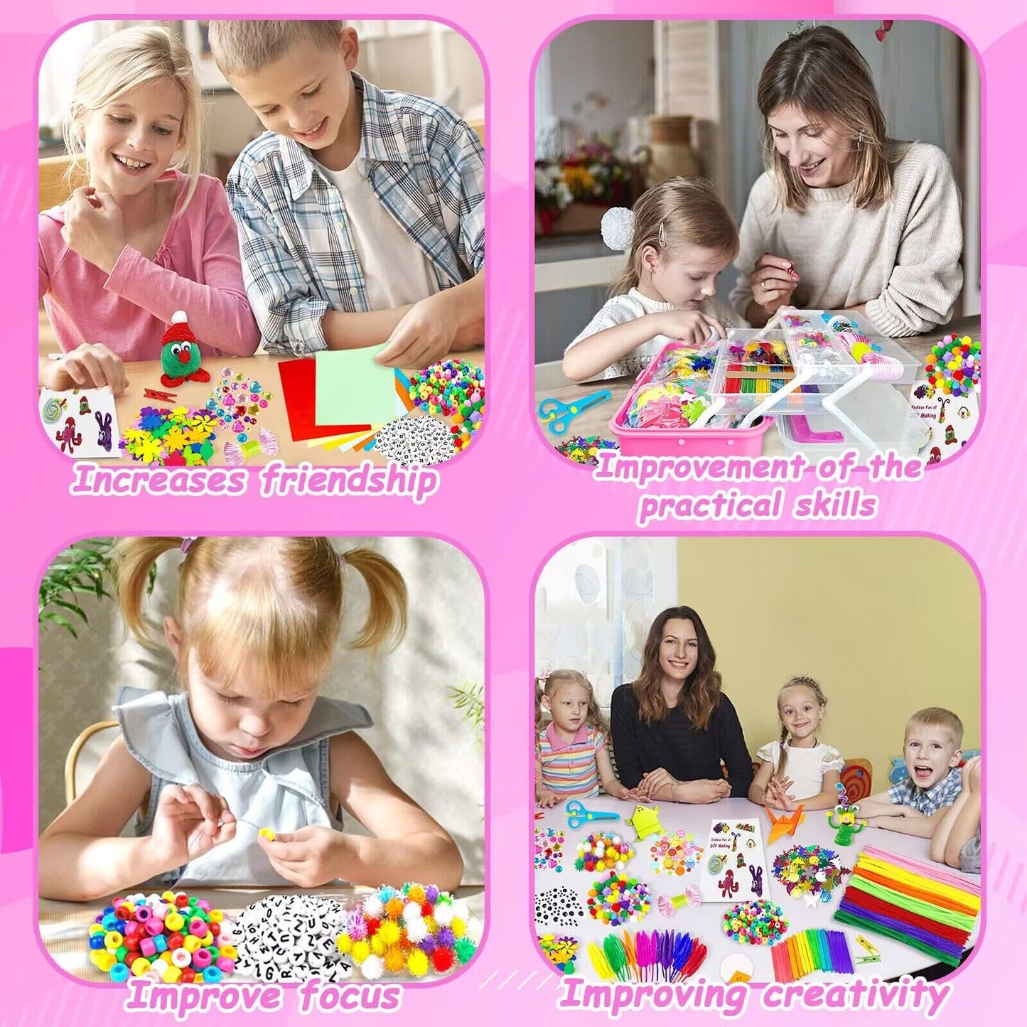 3000 Arts and Crafts Supplies for Kids Craft Kit All in 3 Layered Craft Box with Pipe Cleaners Crafts for Kids Age 4-6, 6-8, 8-12 DIY School Supplies Materials Set Toys Gifts for Girls Boys, Red