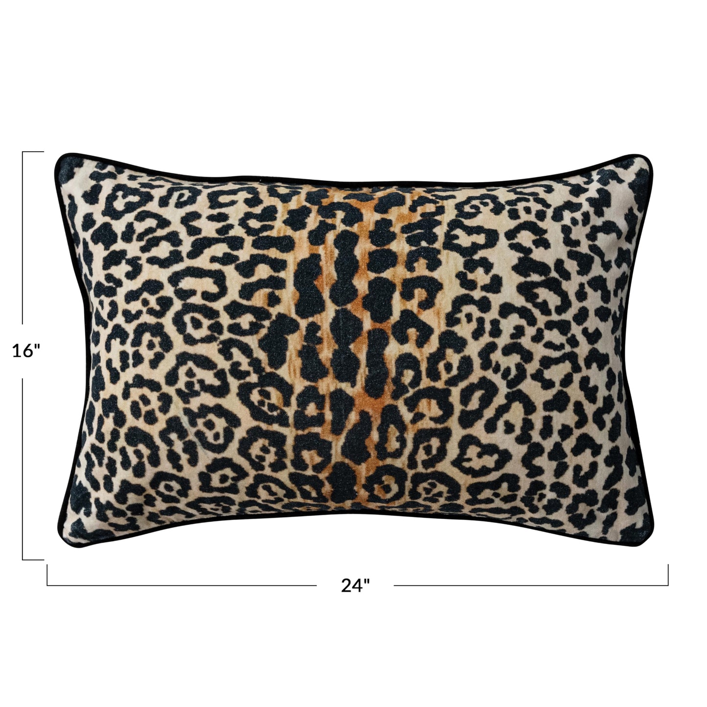 Creative Co-Op Leopard Print Piped Cotton Velvet Lumbar Pillow, Multicolor Finish