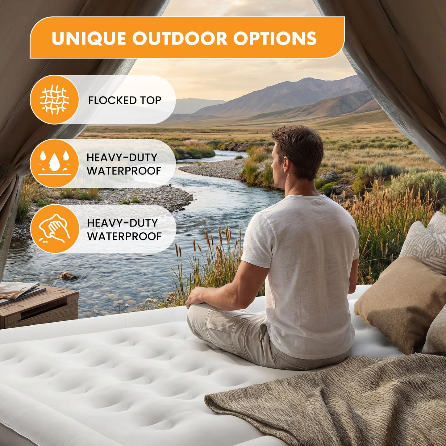 NEWBULIG Queen Air Mattress 18 Inch with Built-in High Capacity Pump, Inflatable Air Bed for Home, Camping & Guest, Portable Blow Up Mattress 660 lbs Weight Capacity, Double Height & Non-Slip Bottom
