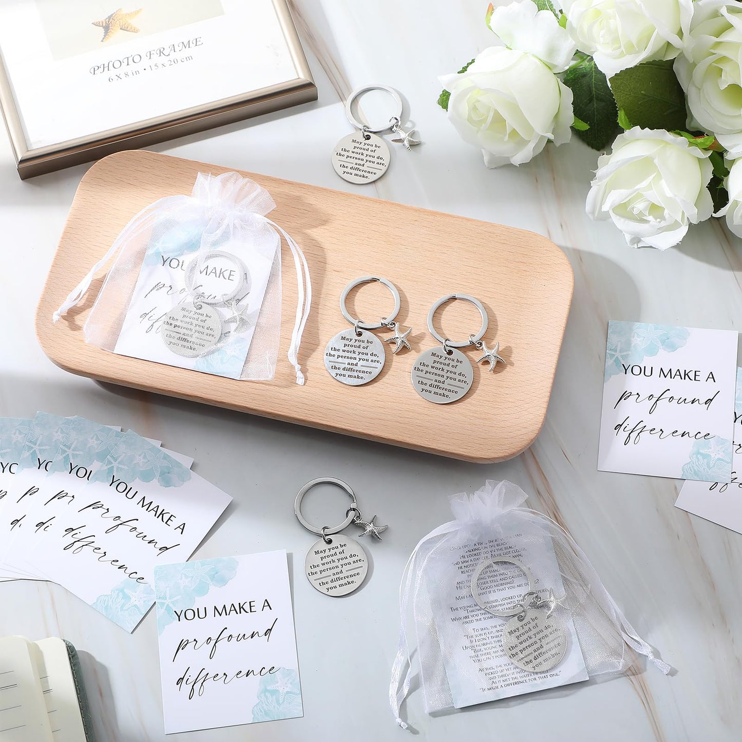 Huquary 100 Sets Starfish Story Gifts You Make a Difference Keychains with Cards Appreciation Gifts for Coworkers Employee Office