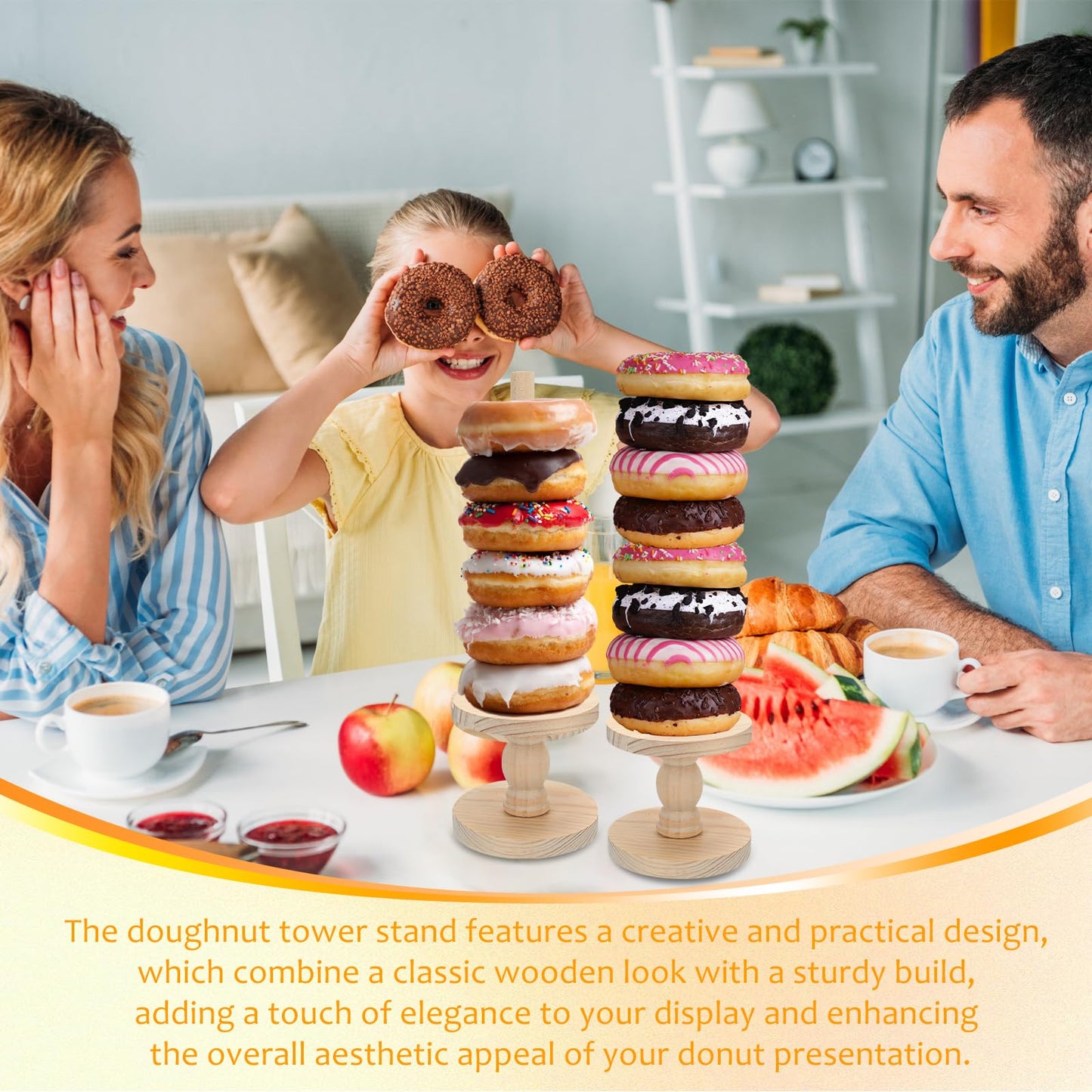 Zhehao 4 Pcs Farmhouse Donut Stand Donut Holder Display Stacker Tower Detachable Doughnut Stand Dessert Tower Tools Serving Decoration Kit for Birthday Wedding Party Decoration(Wood)