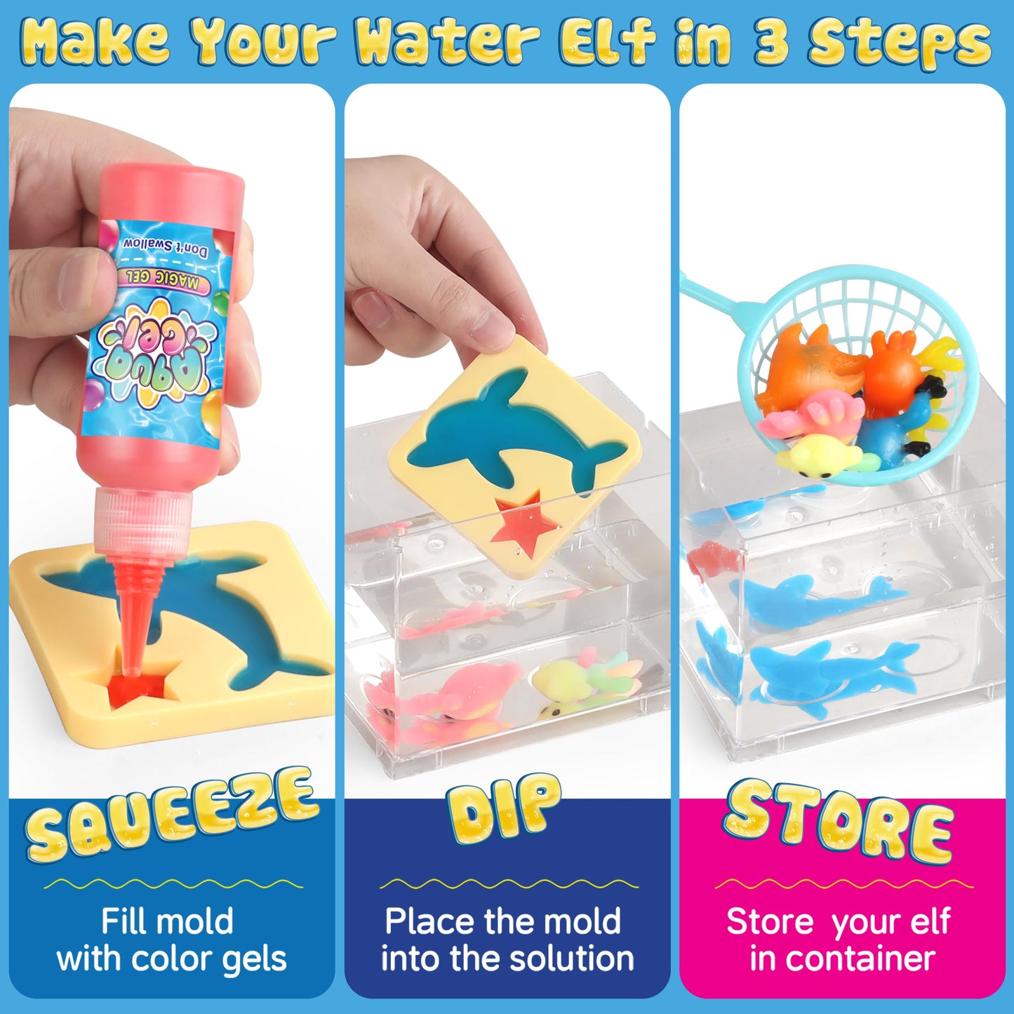 wookidel Magic Water Elf Toy Kit, Aqua Fairy Water Gel Kit with 20PCS Magic Gels and Animal Molds, Gift for Christmas, Easter, Birthday,Creative Art Craft Kits for Girls Boys 6 7 8 9 10 Year Old