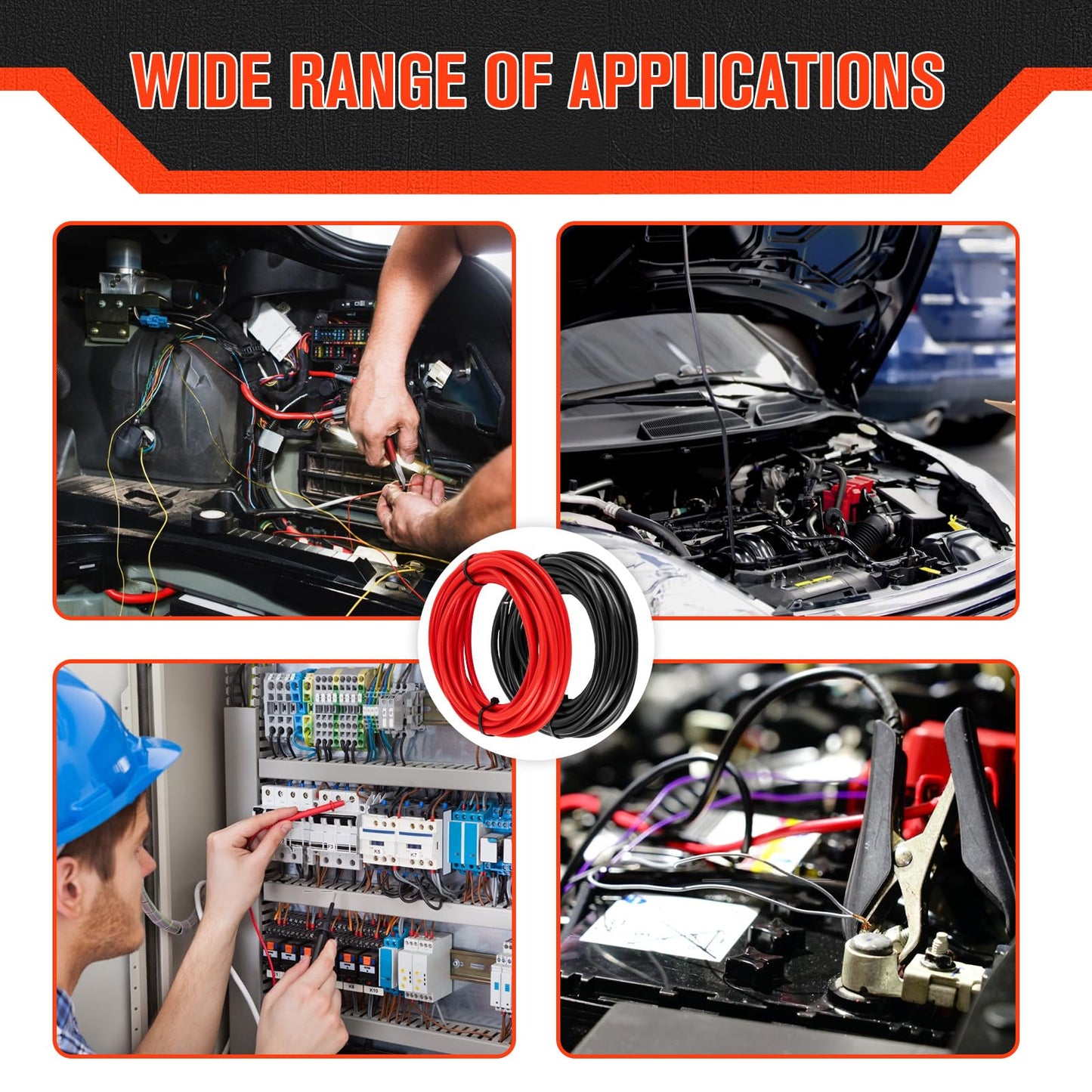 SZLYYDS 6 Gauge Wire 6 Awg Wires 20 FT Black + 20 FT Red, 6 Gauge Battery Cable 6awg Marine Wires, 6awg Copper Wire Welding Cable Standard with Cable Lugs Terminal Connectors and Heat Shrink Tube