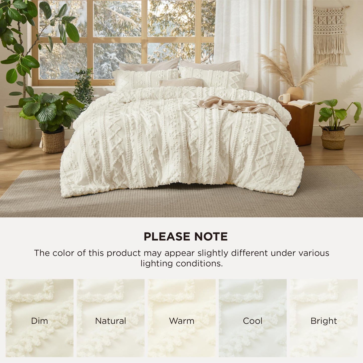 Bedsure Tufted Boho Comforter Set Queen Size - White Boho Bed Set, GentleSoft™ 3 Pieces Farmhouse-Style Embroidery Bedding, Gifts for Woman, Soft Jacquard Kids' Queen Comforter for All Seasons