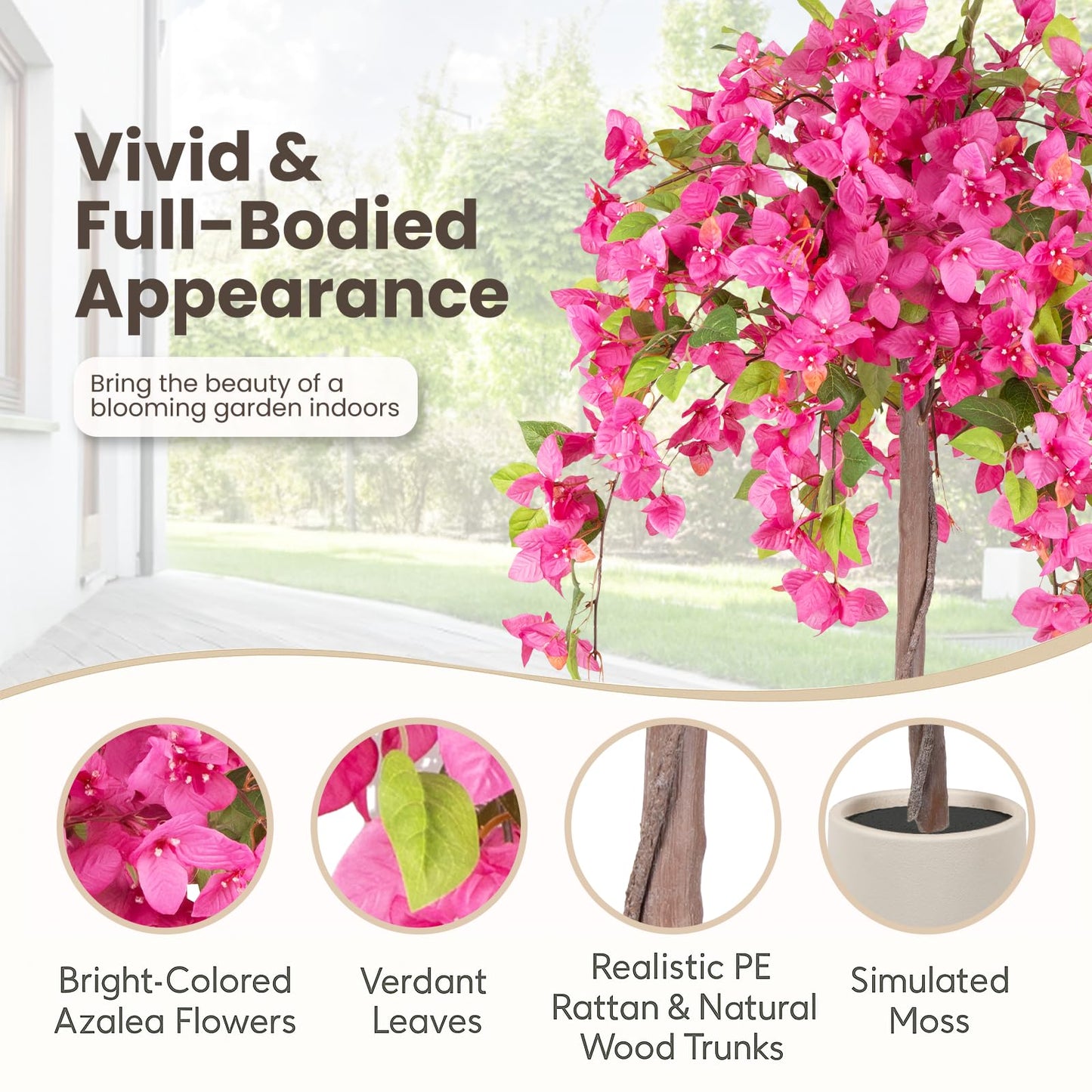 5FT Fake Bougainvillea Tree with Pink Blossoms – Lifelike Artificial Flowering Plant for Indoor Home Decor, Ideal for Entryway, Living Room, or Balcony