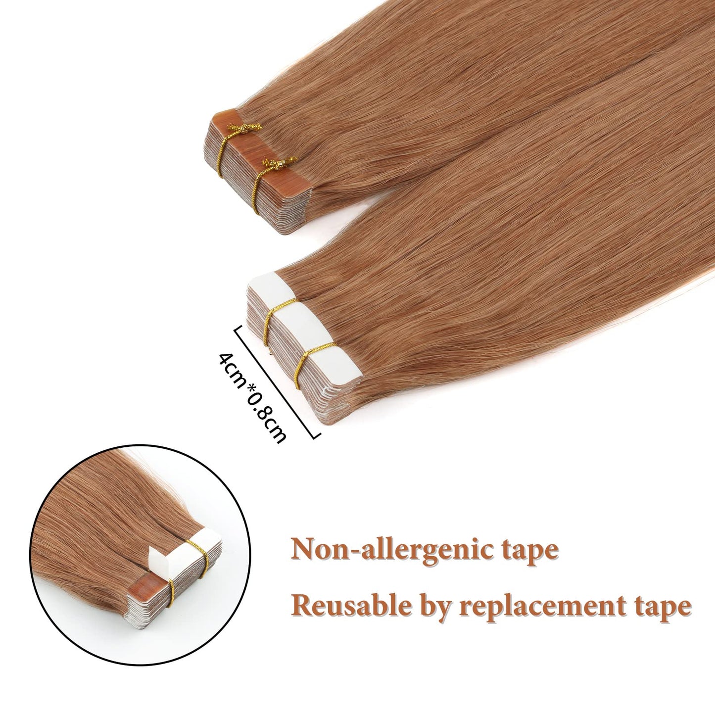 LovrioTape in Hair Extensions, Colored Light Auburn, Invisible Seamless Double Side Real Remy Human Hair 50 Gram 22 Inch 20 Pieces