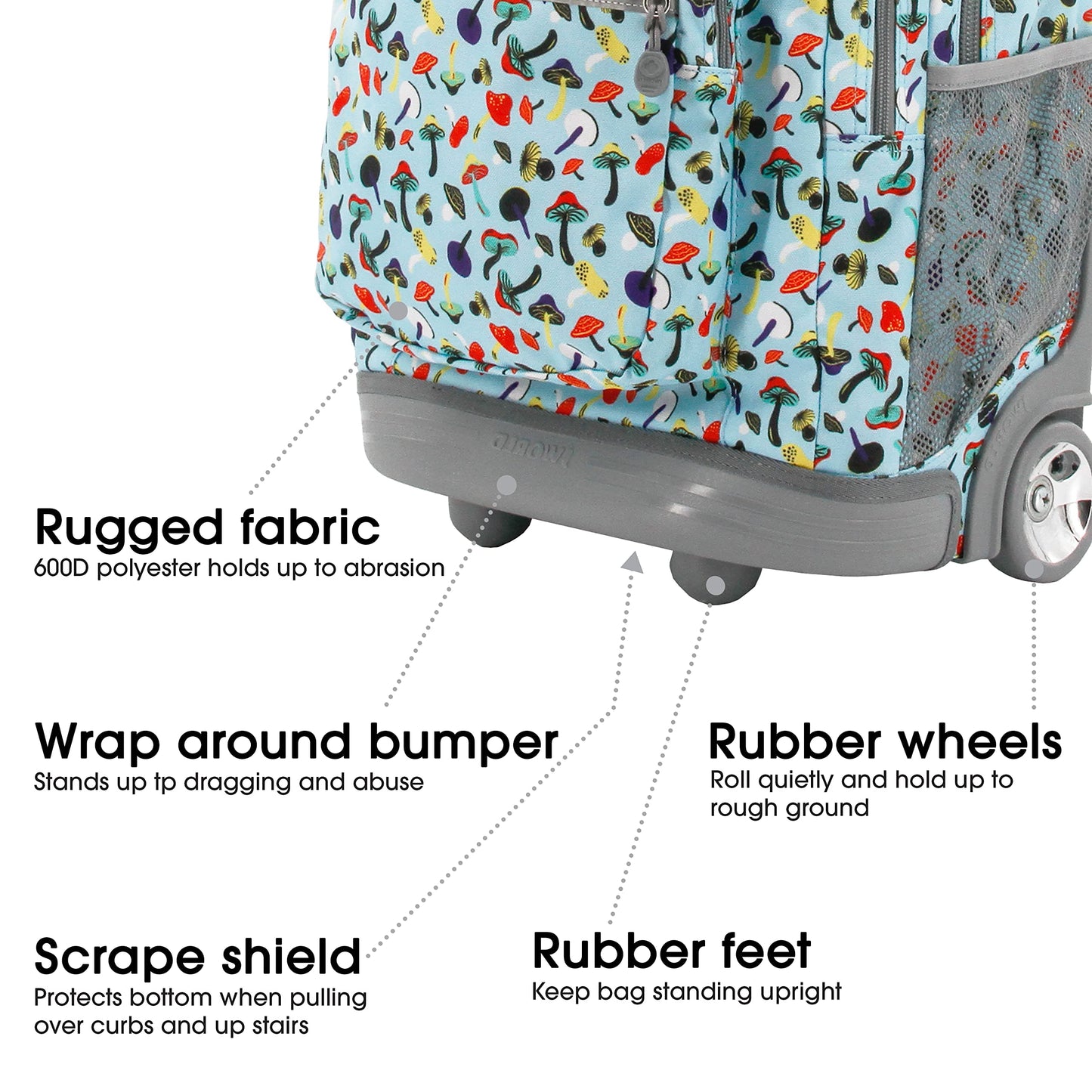 J World Sundance Laptop Rolling Backpack for Girls Boys. Roller Bookbag with Wheels, 20 Inch, Skyshroom