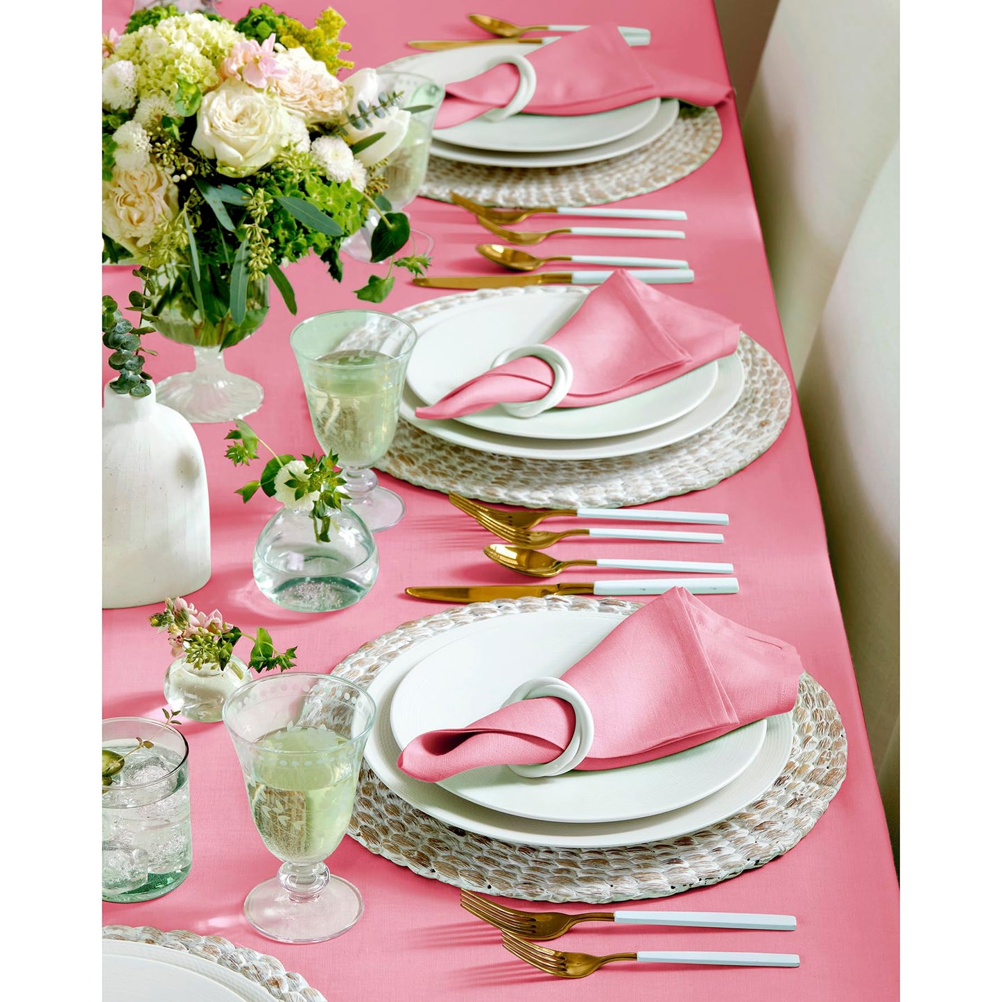 Solino Home Linen Napkins Set of 4-100% Pure Linen Pink Carnation Dinner Napkins Cloth 20 x 20 Inch for Valentines, Spring, Easter - Fete, Handcrafted and Machine Washable