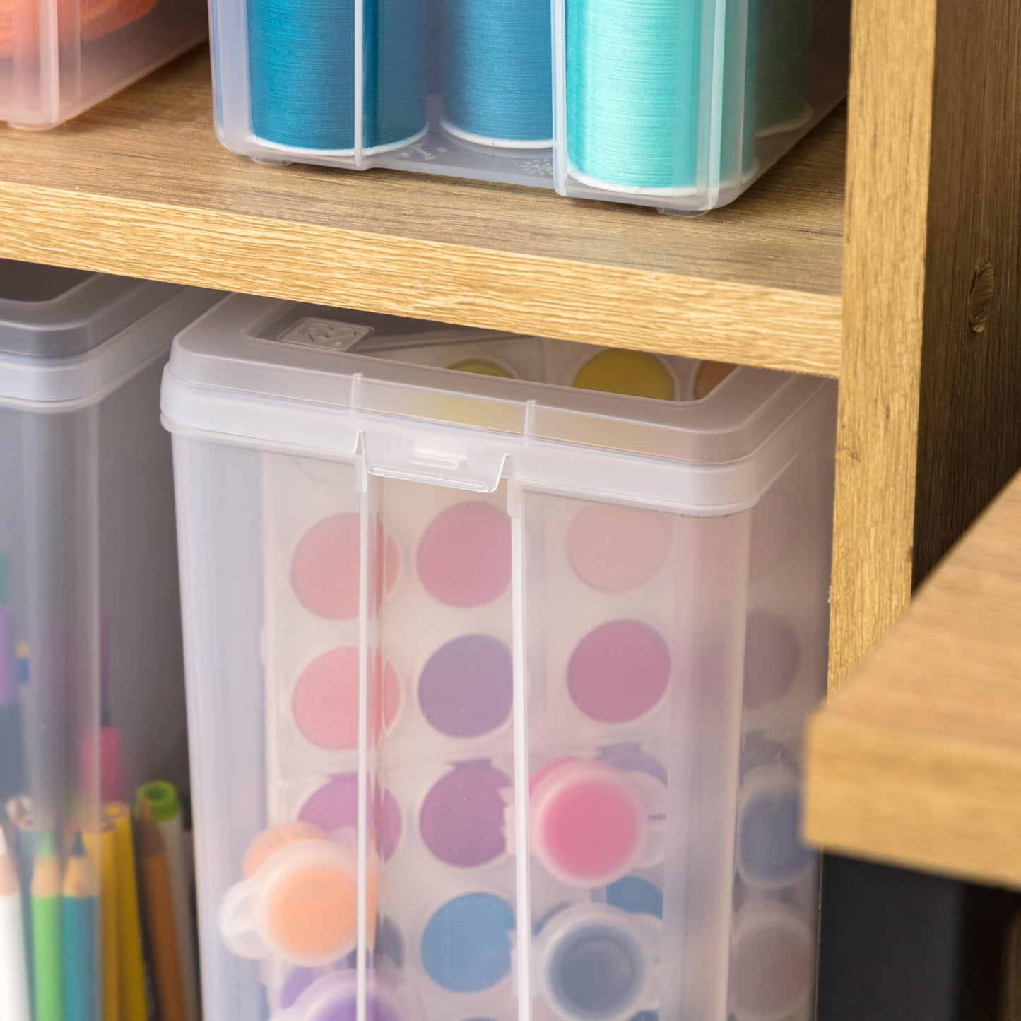 IRIS USA Large Vertical Storage Container for Home & Office Organization, Big Capacity Stackable Plastic Bin for Stationery, Pantry, Cosmetics & More, Space-Saving Tall Organizer, Clear, Pack of 6