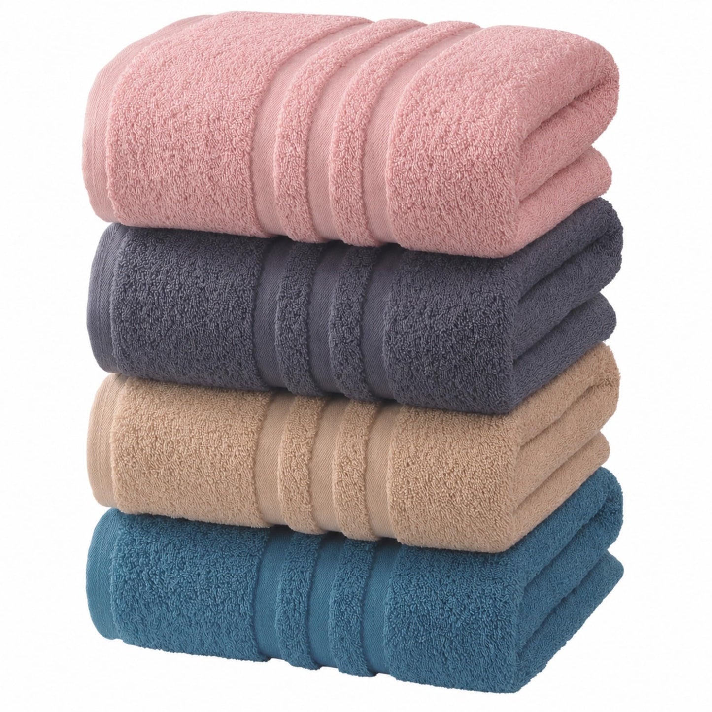 Velqora Bath Towels 4 Pack, 30 x 60 Inches, Large 100% Cotton Towels, Soft, Absorbent, Comfortable for Home, Spa, and Gym, (Pink,Gray,Beige,Blue)