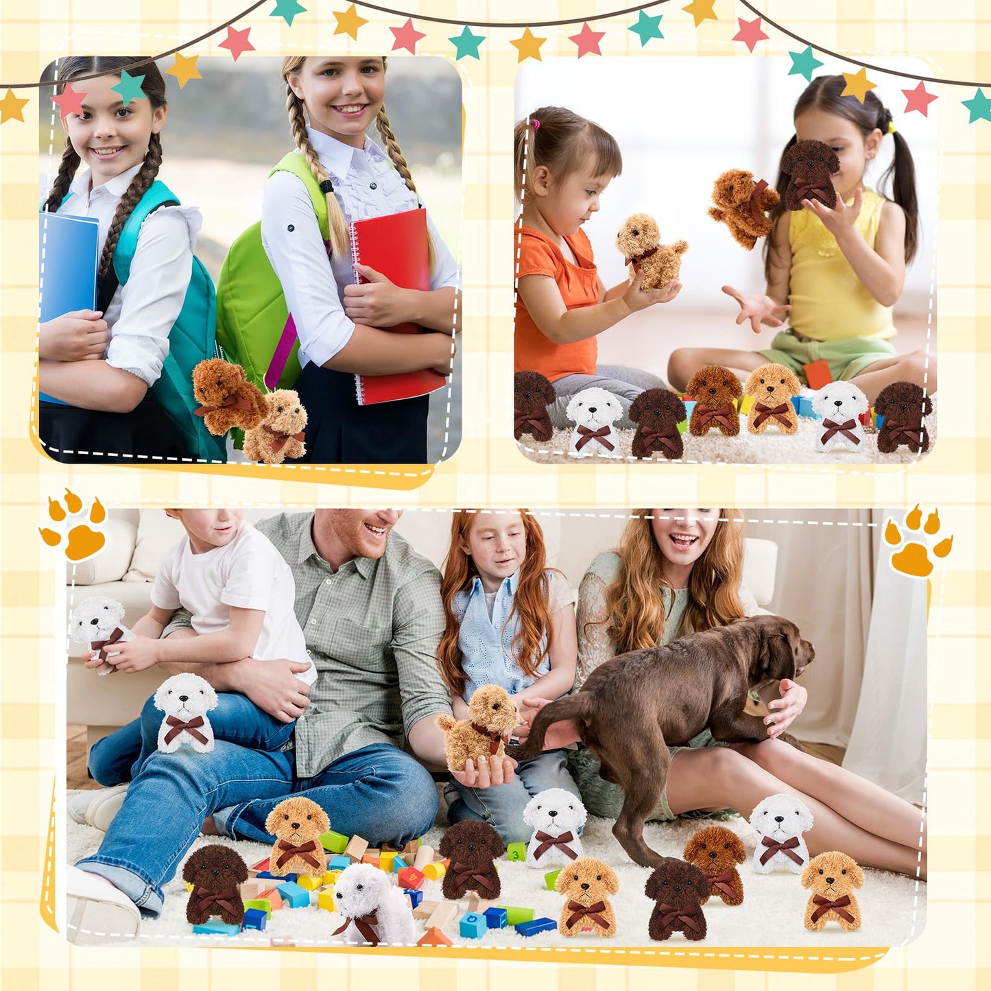 Sosation 20 Pcs 4.72 Inch Mini Plush Dogs Stuffed Puppy Bulk Adopt a Dog Party Favors Stuffed Animal Puppy for Birthday Gifts Fillers Christmas Baby Shower Carnival Prize(Bows,Multicolor)